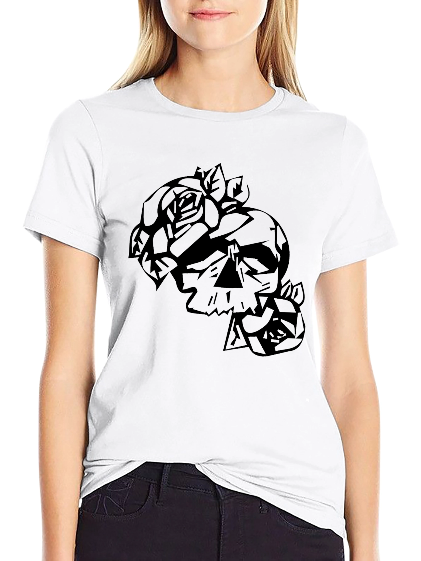 Skull and Roses Graphic Tee - Black