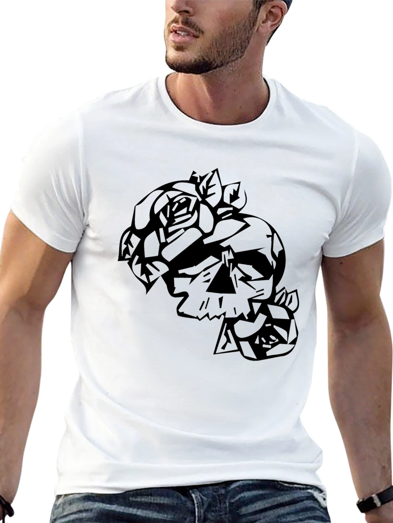 Skull and Roses Graphic Tee - Black