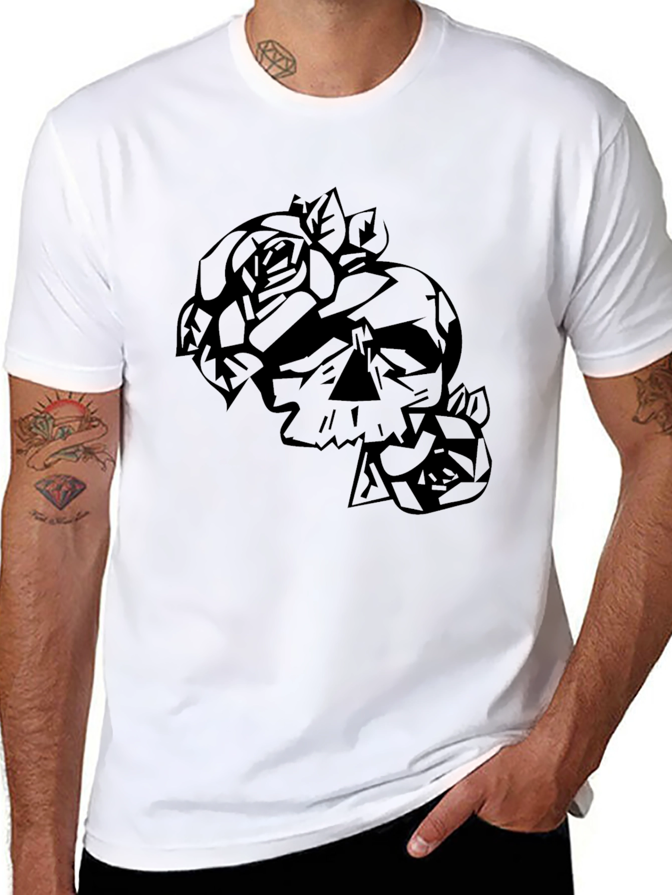 Skull and Roses Graphic Tee - Black
