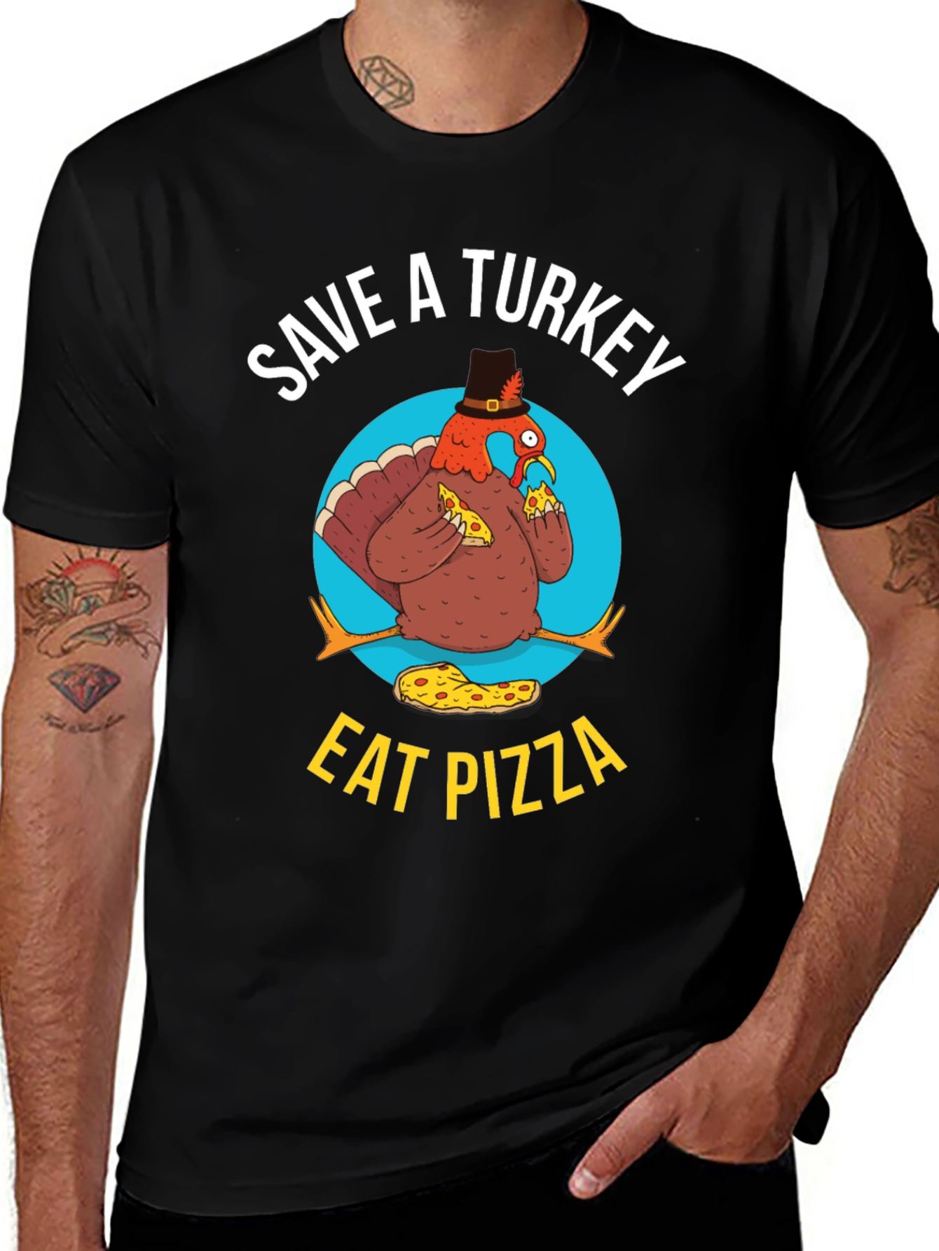 Save A Turkey Eat Pizza Funny Thanksgiving T-Shirt