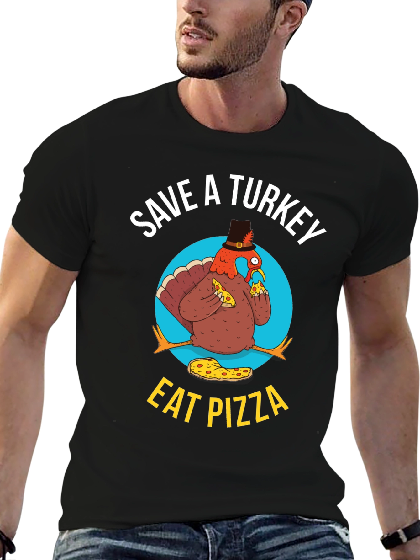 Save A Turkey Eat Pizza Funny Thanksgiving T-Shirt
