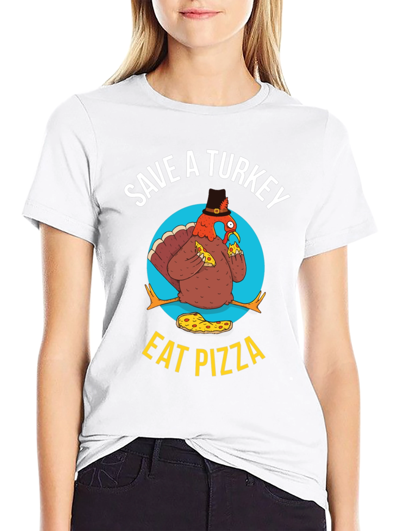 Save A Turkey Eat Pizza Funny Thanksgiving T-Shirt