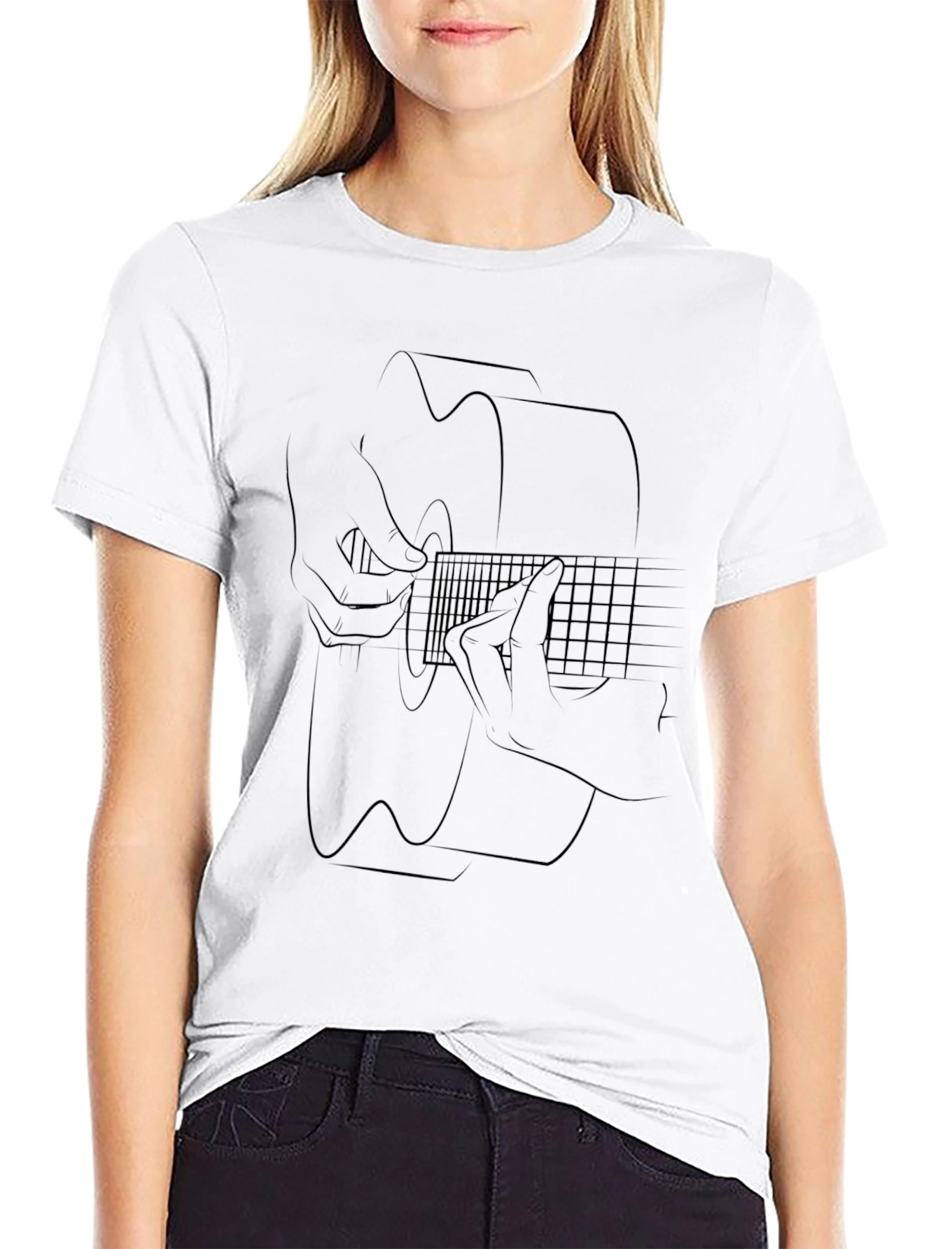 Acoustic Guitar Line Art T-Shirt - Black