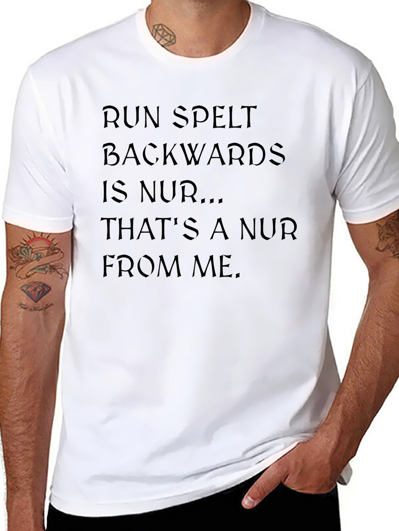 Run Spelt Backwards Mens T-Shirt Funny Pun Tee