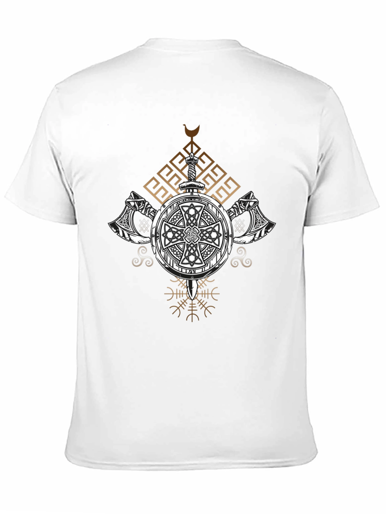 Viking Shield T-Shirt - Sword and Axe Design