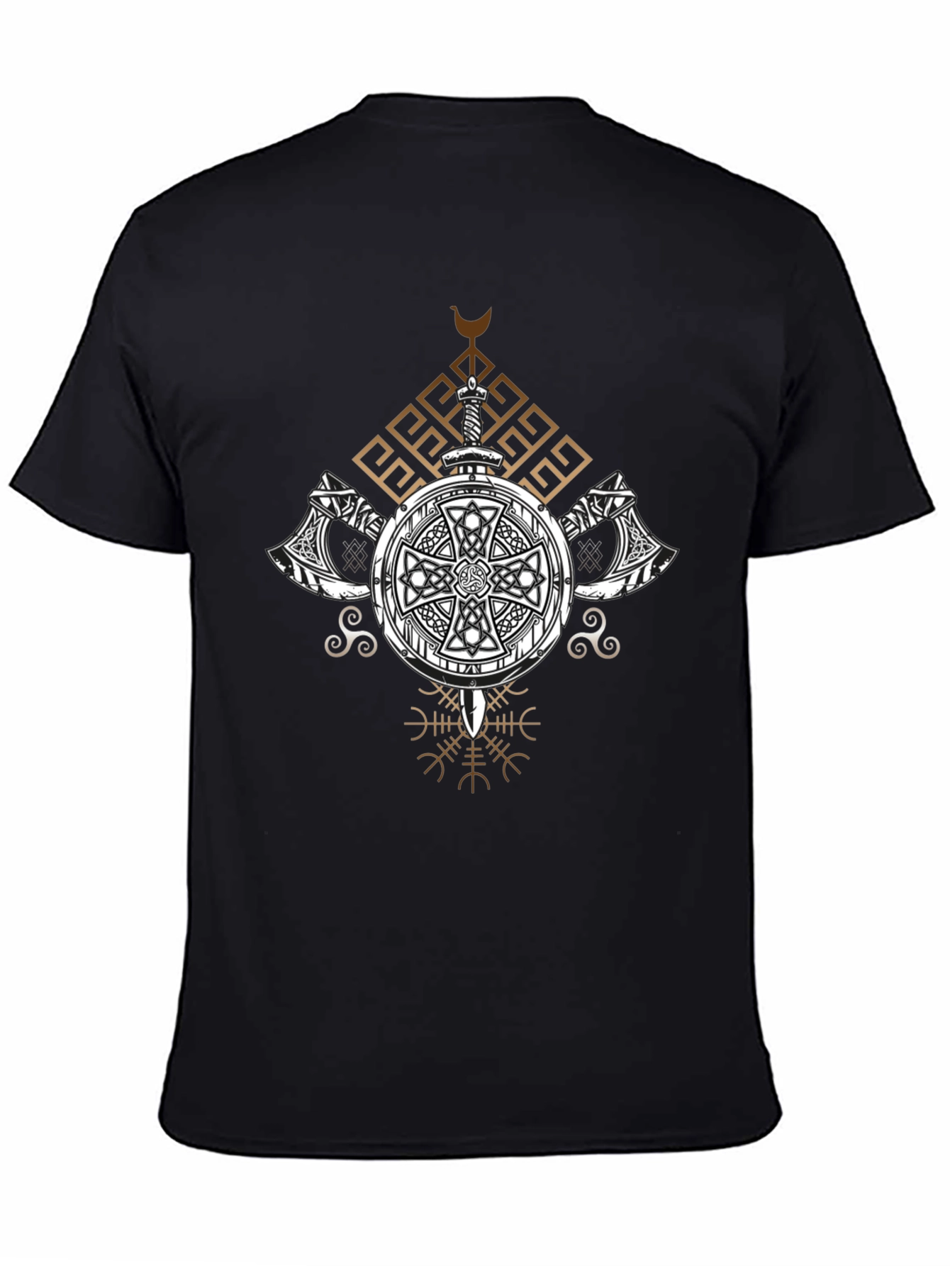 Viking Shield T-Shirt - Sword and Axe Design