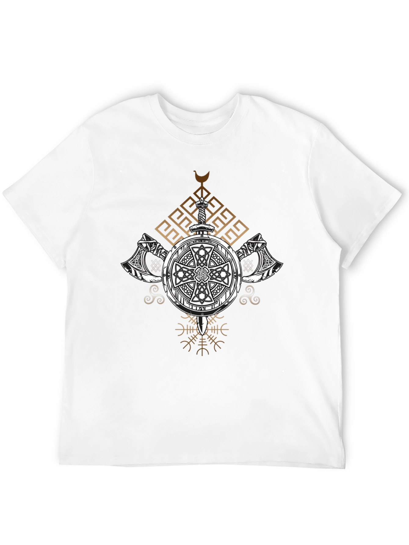Viking Shield T-Shirt - Sword and Axe Design