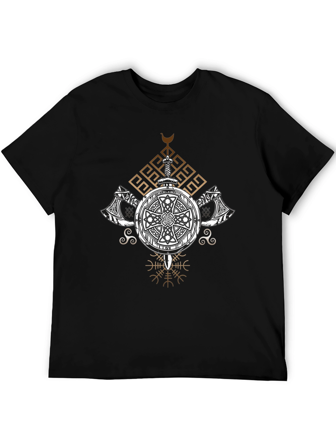 Viking Shield T-Shirt - Sword and Axe Design
