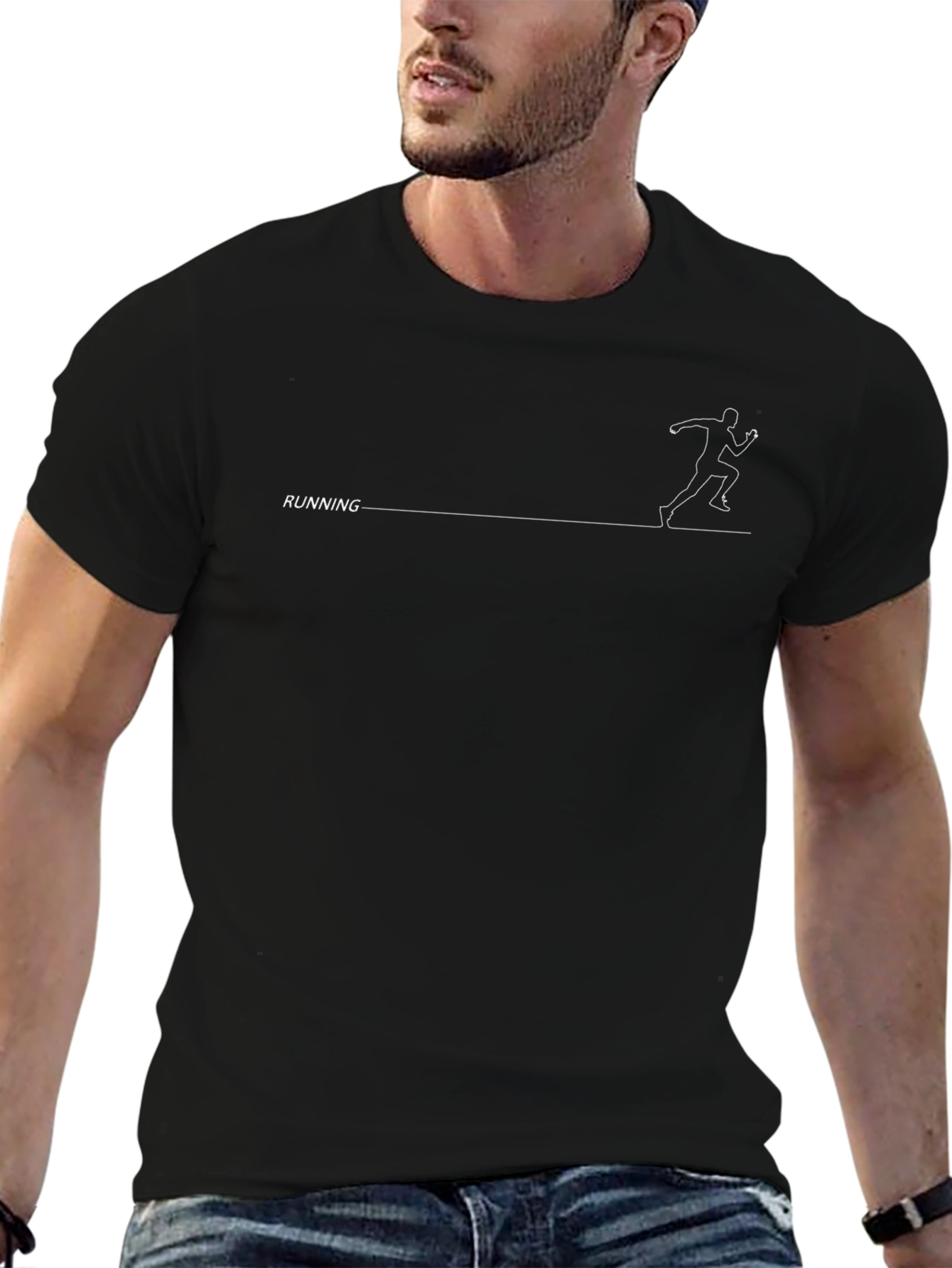 Running Line Art Black T-Shirt