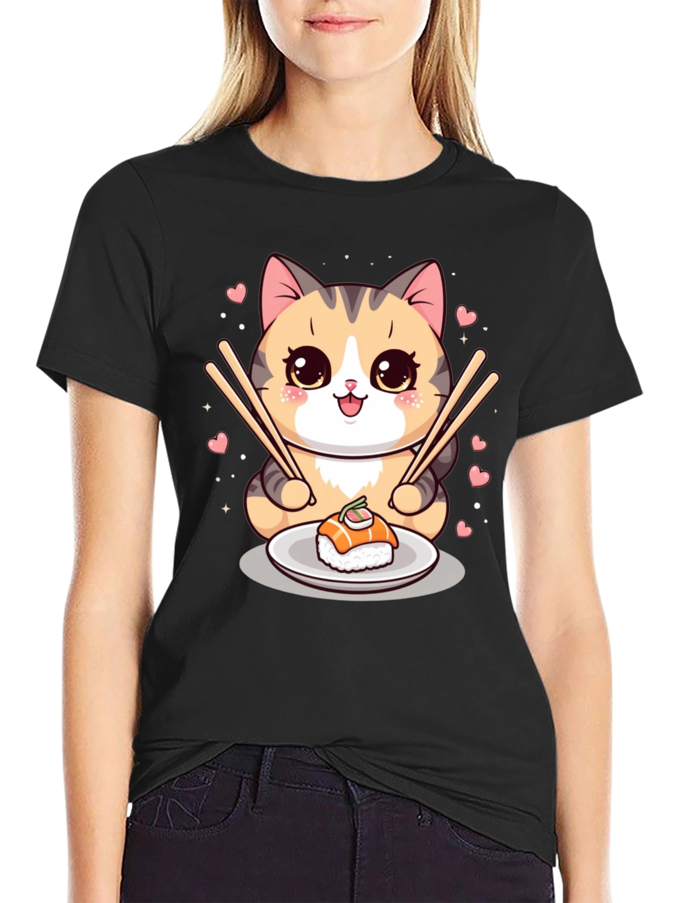 Sushi Cat Graphic Tee - Cute Anime Style