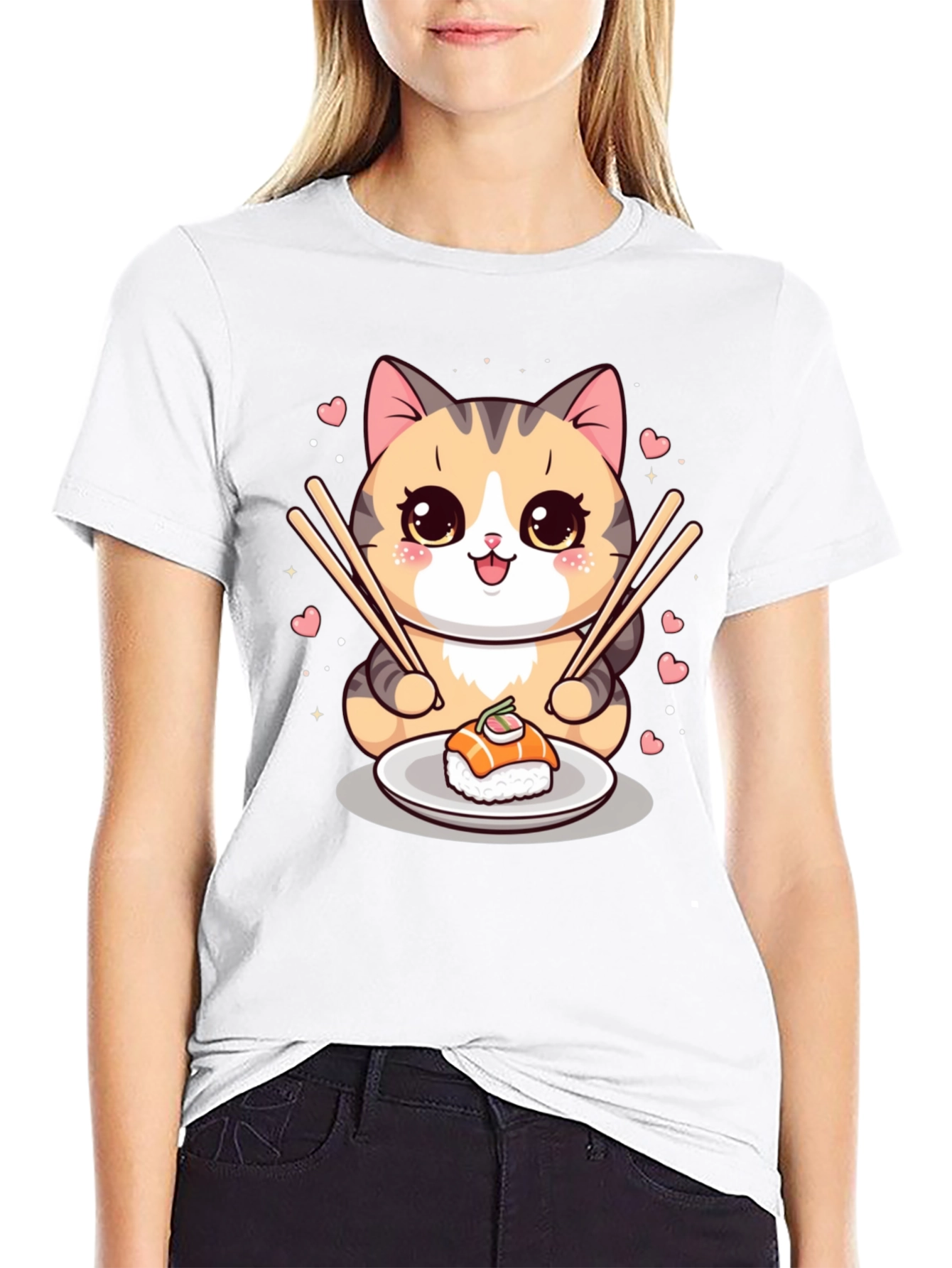 Sushi Cat Graphic Tee - Cute Anime Style