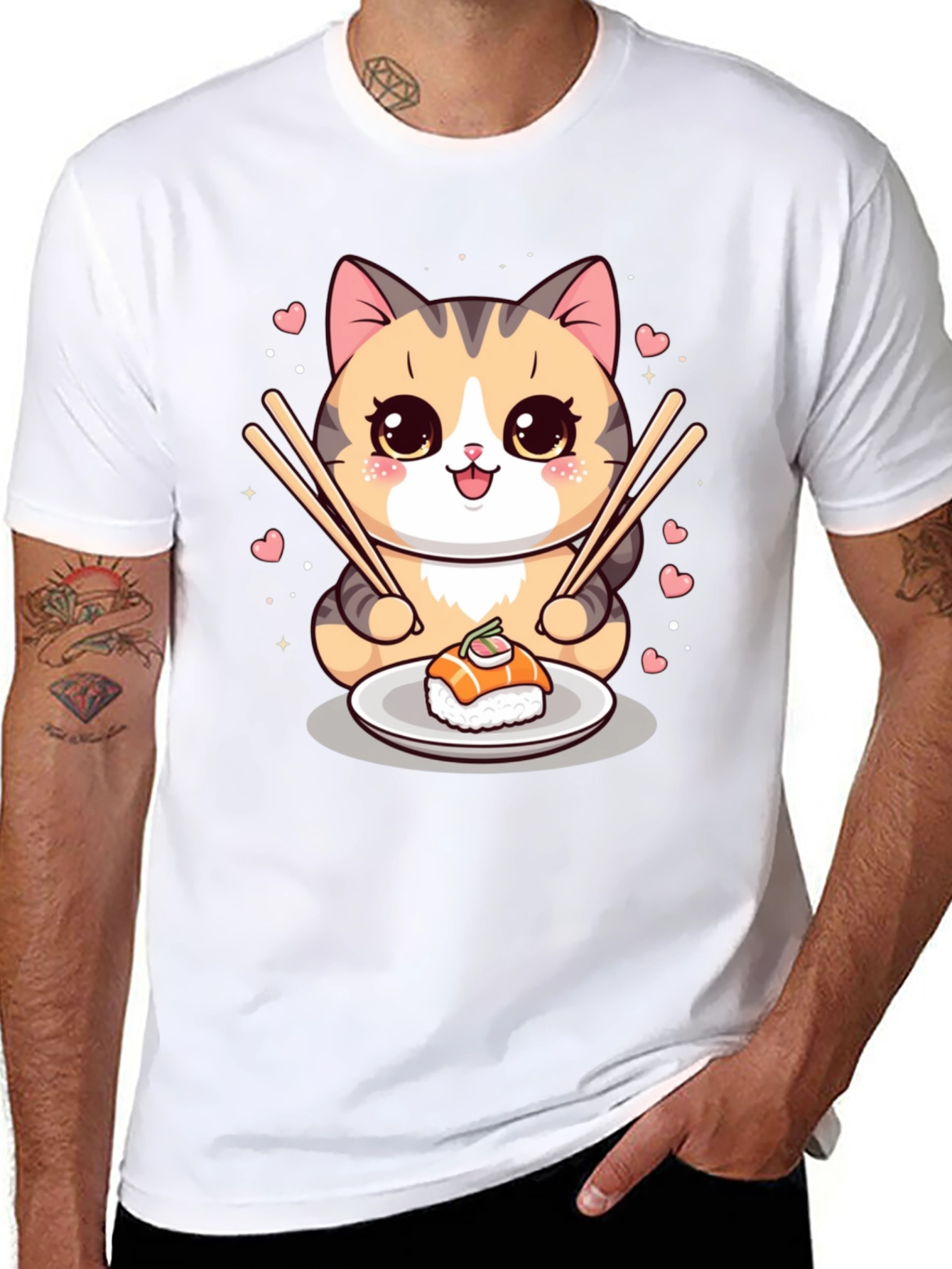 Sushi Cat Graphic Tee - Cute Anime Style