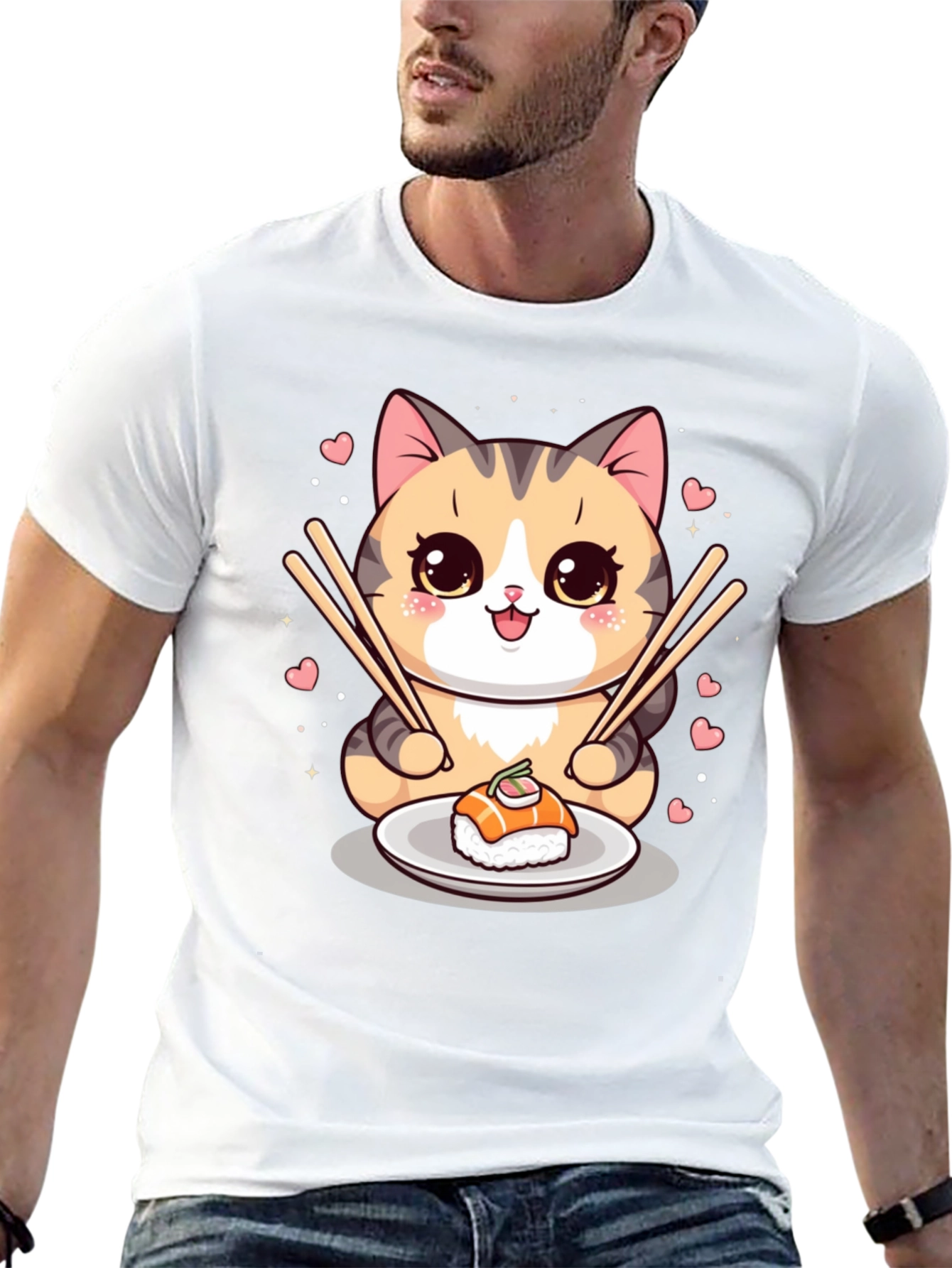 Sushi Cat Graphic Tee - Cute Anime Style