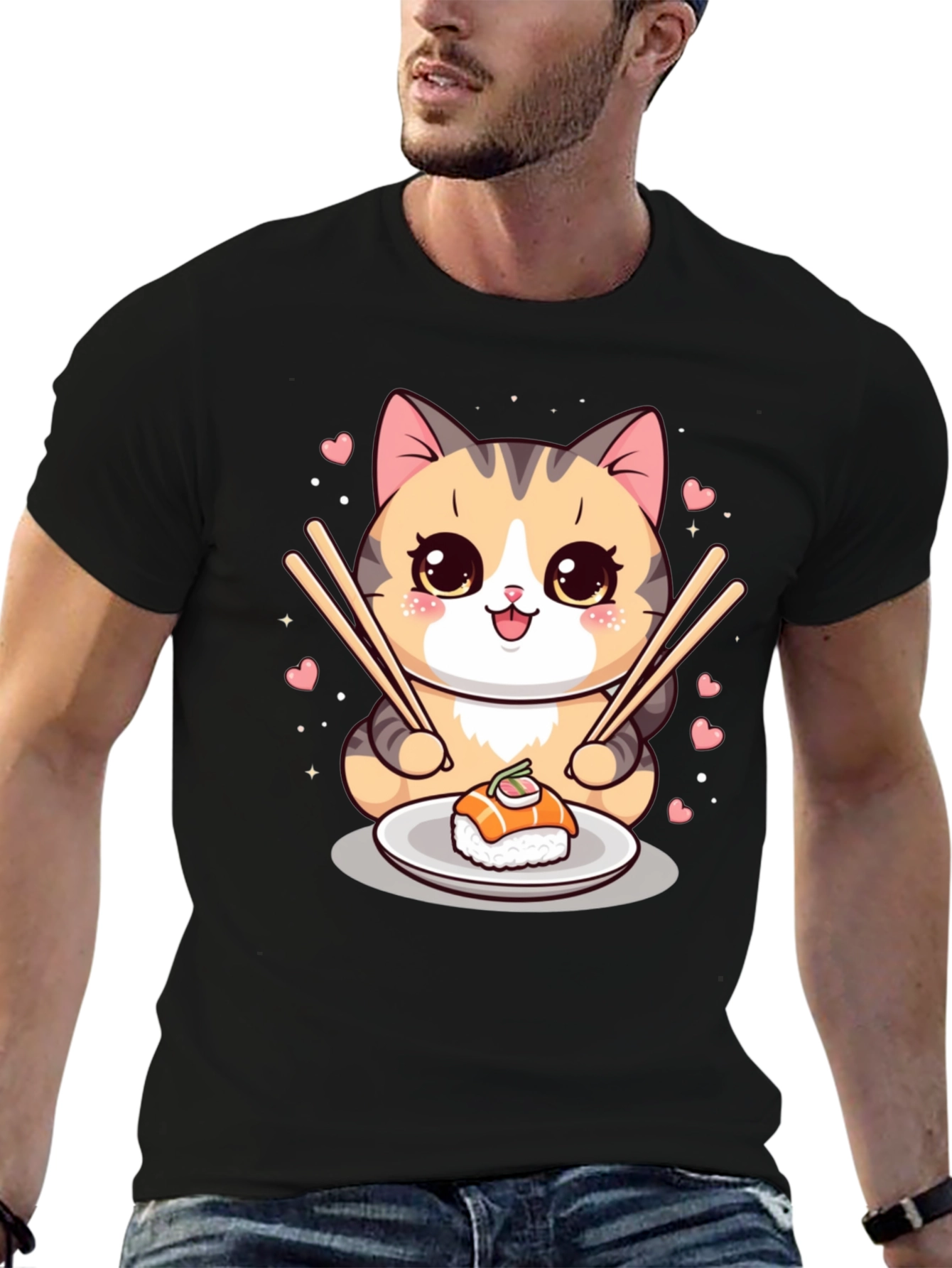 Sushi Cat Graphic Tee - Cute Anime Style