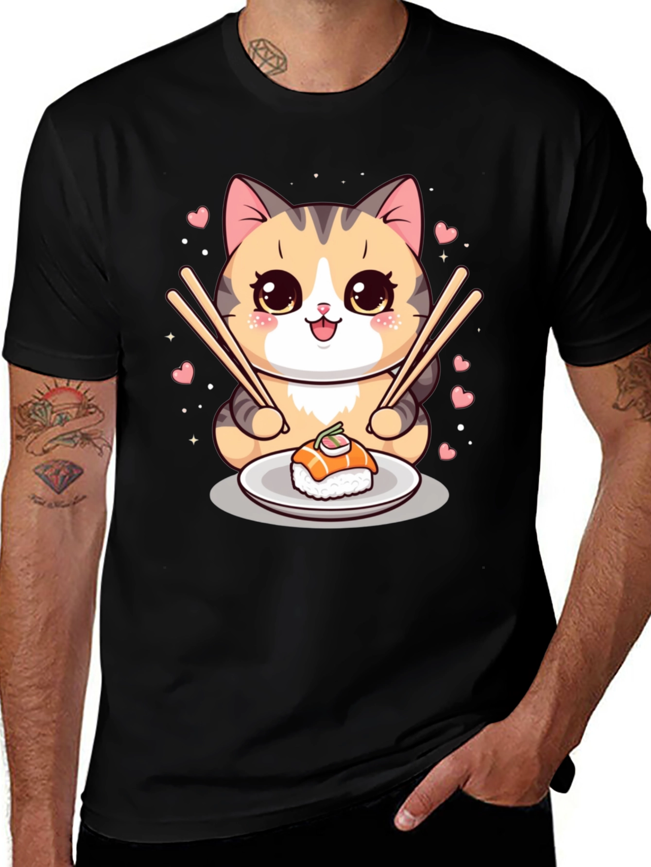 Sushi Cat Graphic Tee - Cute Anime Style