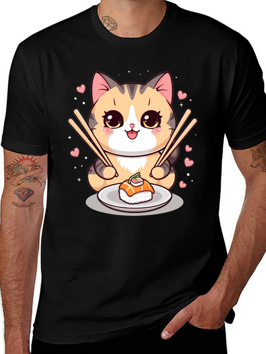 Sushi Cat Graphic Tee - Cute Anime Style