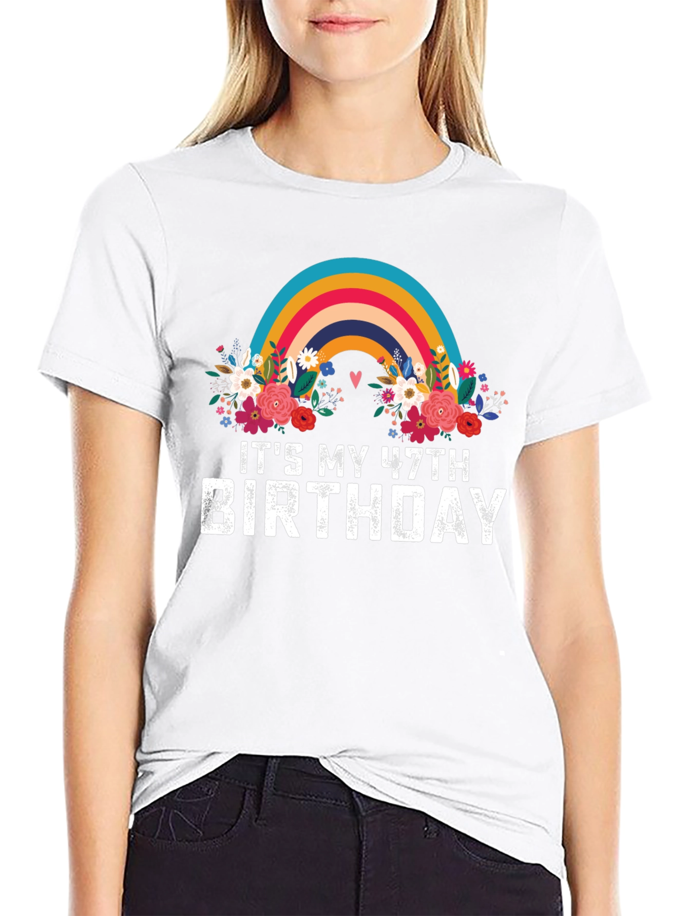 47th Birthday Rainbow Floral T-Shirt