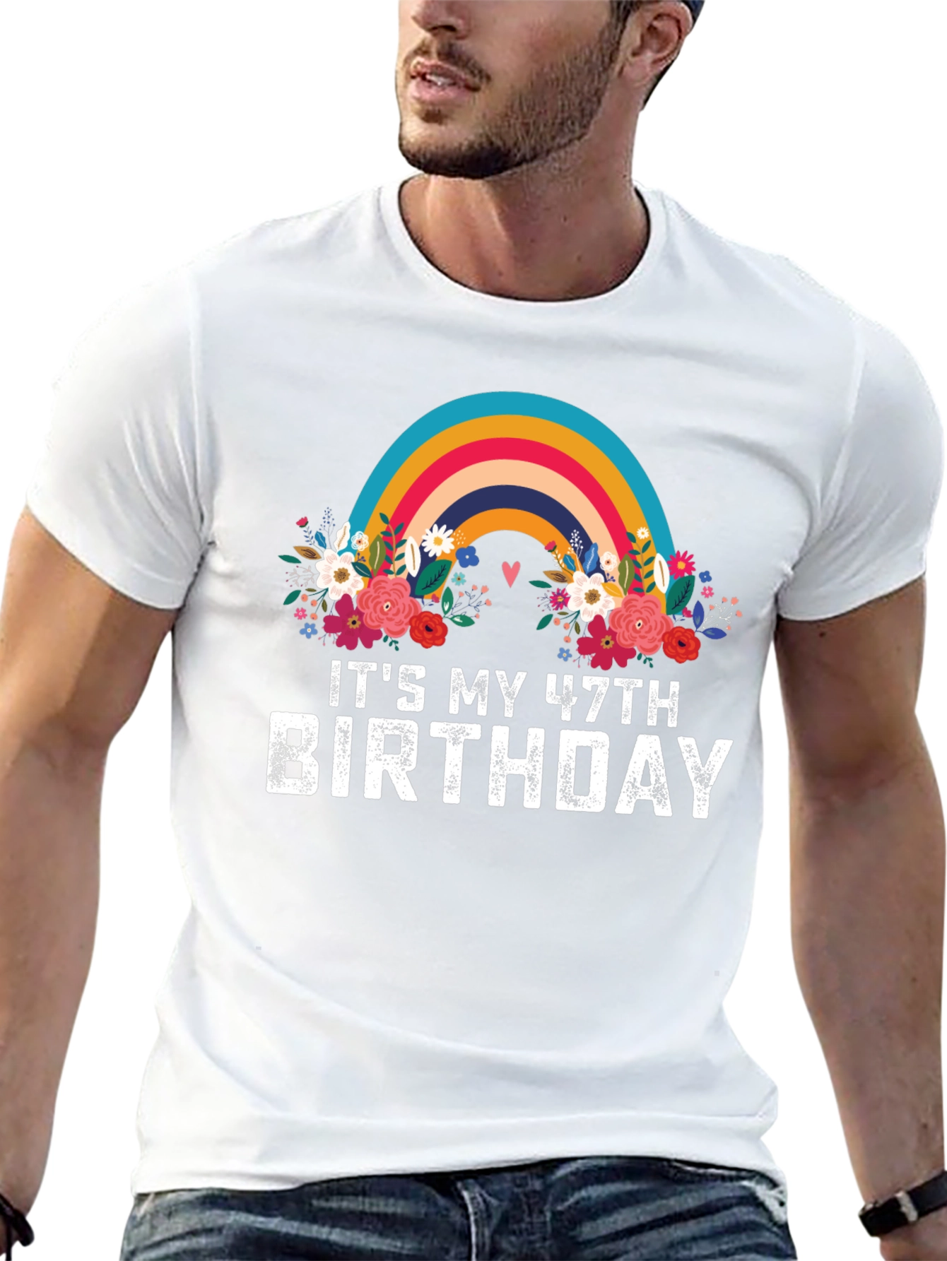 47th Birthday Rainbow Floral T-Shirt