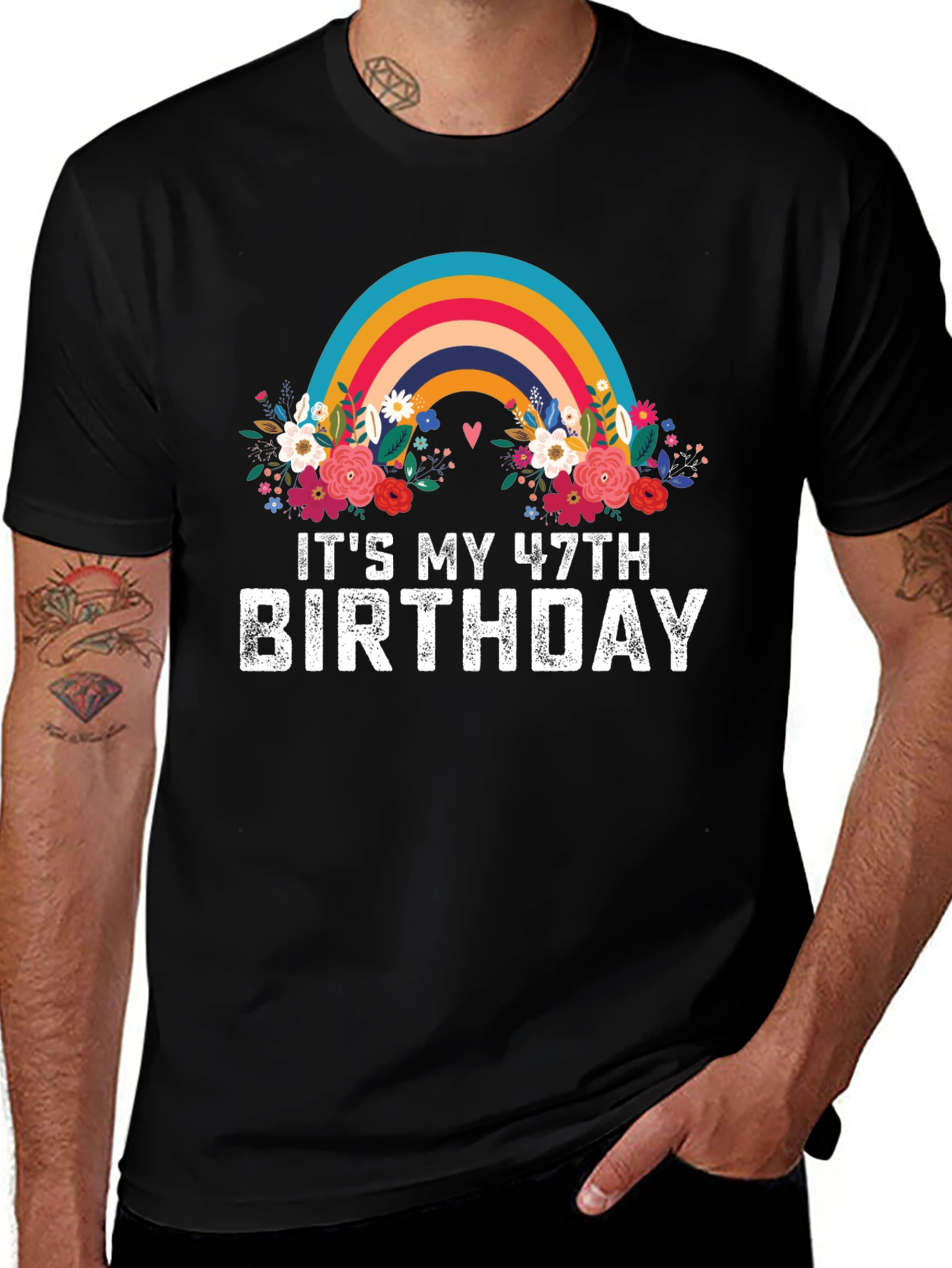 47th Birthday Rainbow Floral T-Shirt