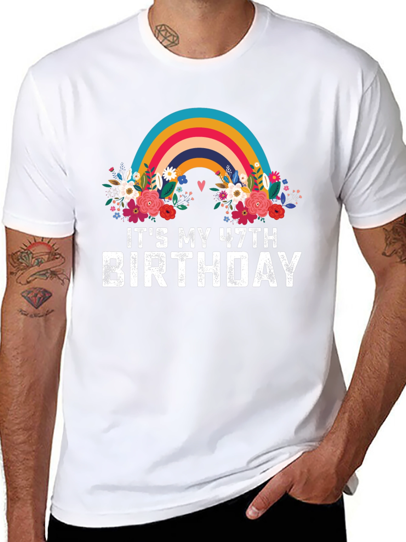 47th Birthday Rainbow Floral T-Shirt