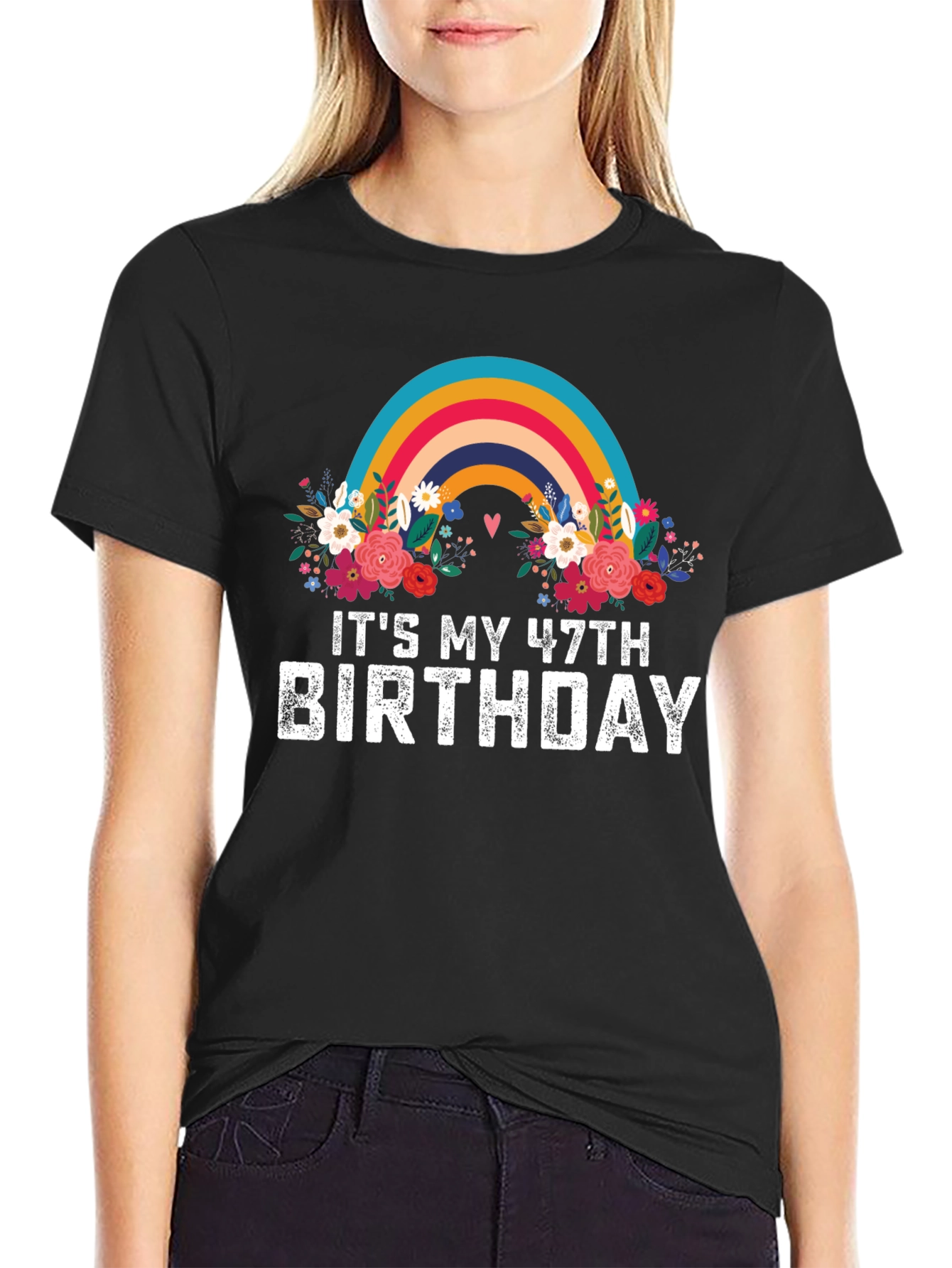 47th Birthday Rainbow Floral T-Shirt