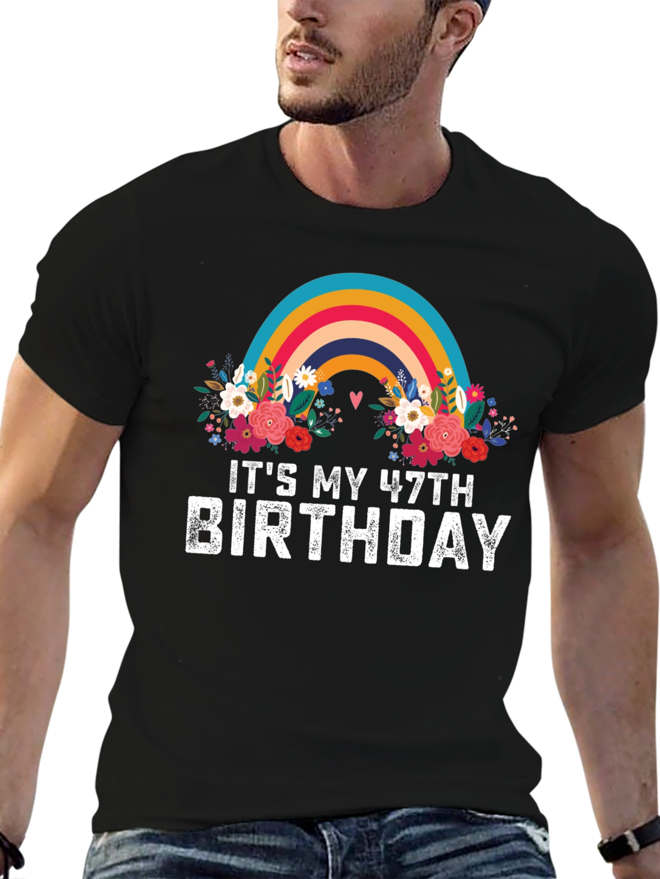 47th Birthday Rainbow Floral T-Shirt
