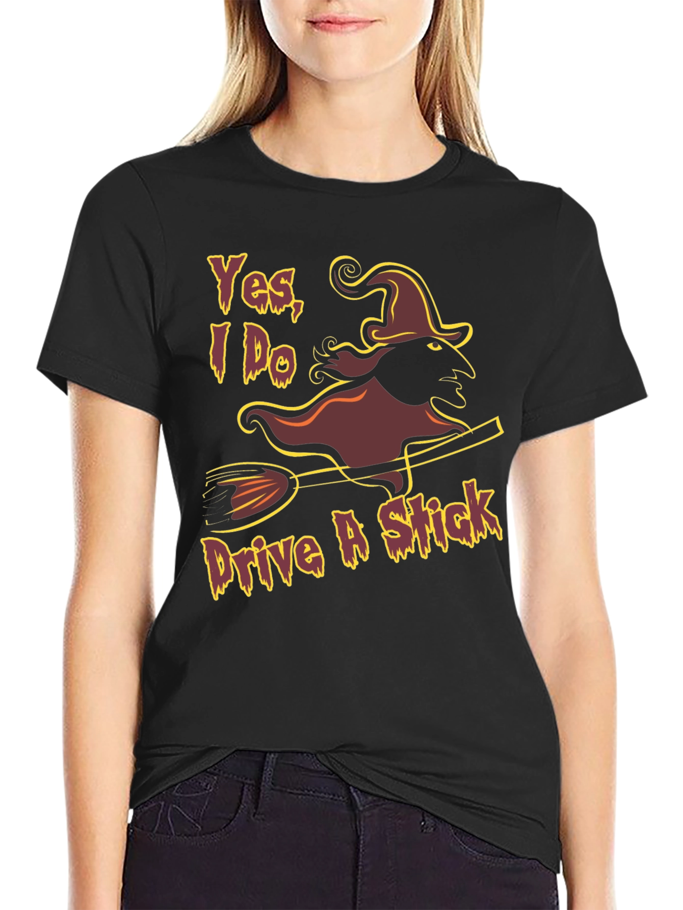 Yes I Do Drive A Stick Witch Graphic T-Shirt