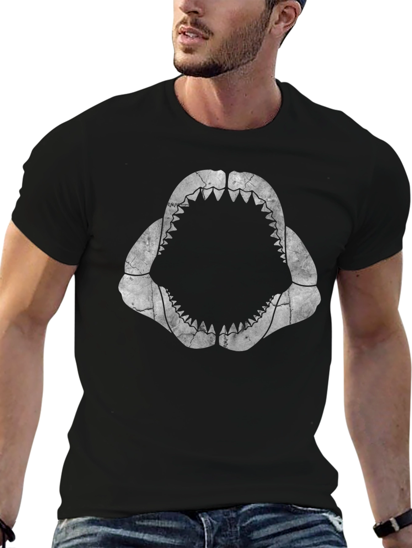 Shark Jaws Graphic Tee - Black Cotton T-Shirt