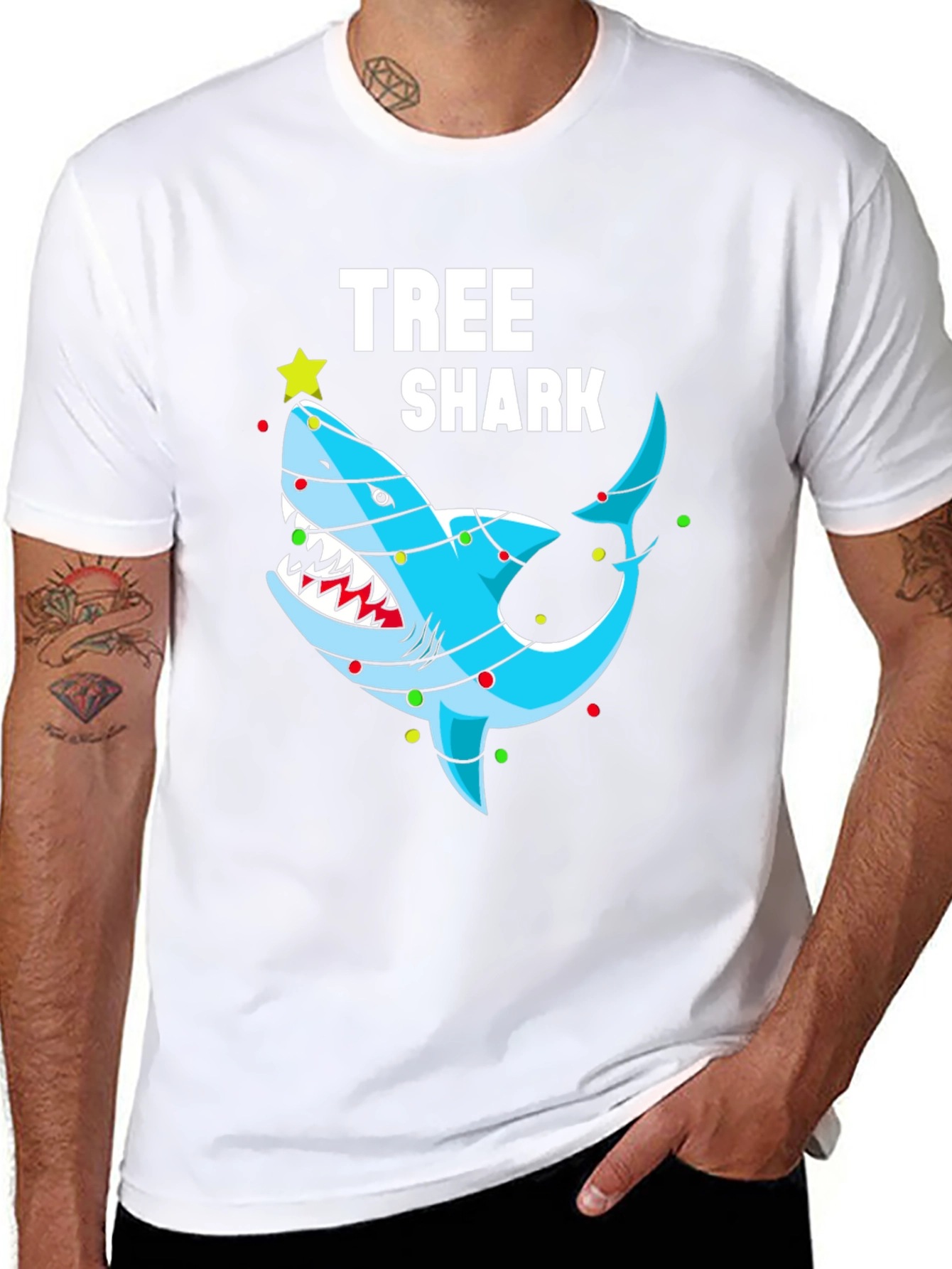 Tree Shark Christmas Graphic T-Shirt
