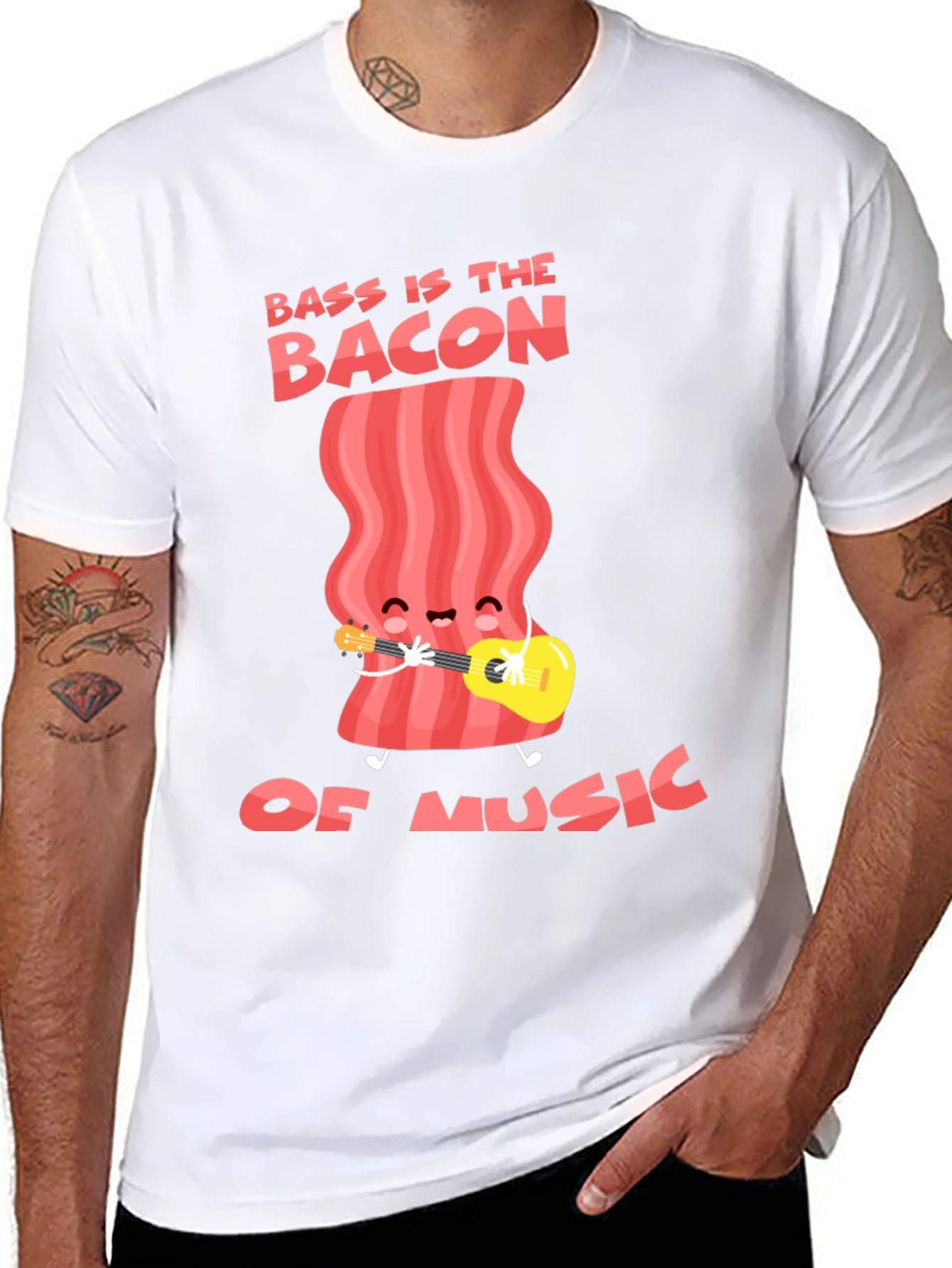 Bass is the Bacon of Music Funny Black T-Shirt