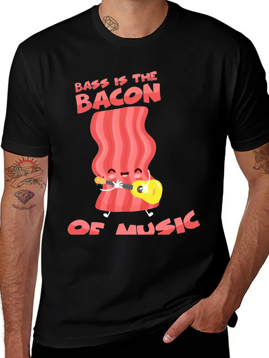 Bass is the Bacon of Music Funny Black T-Shirt