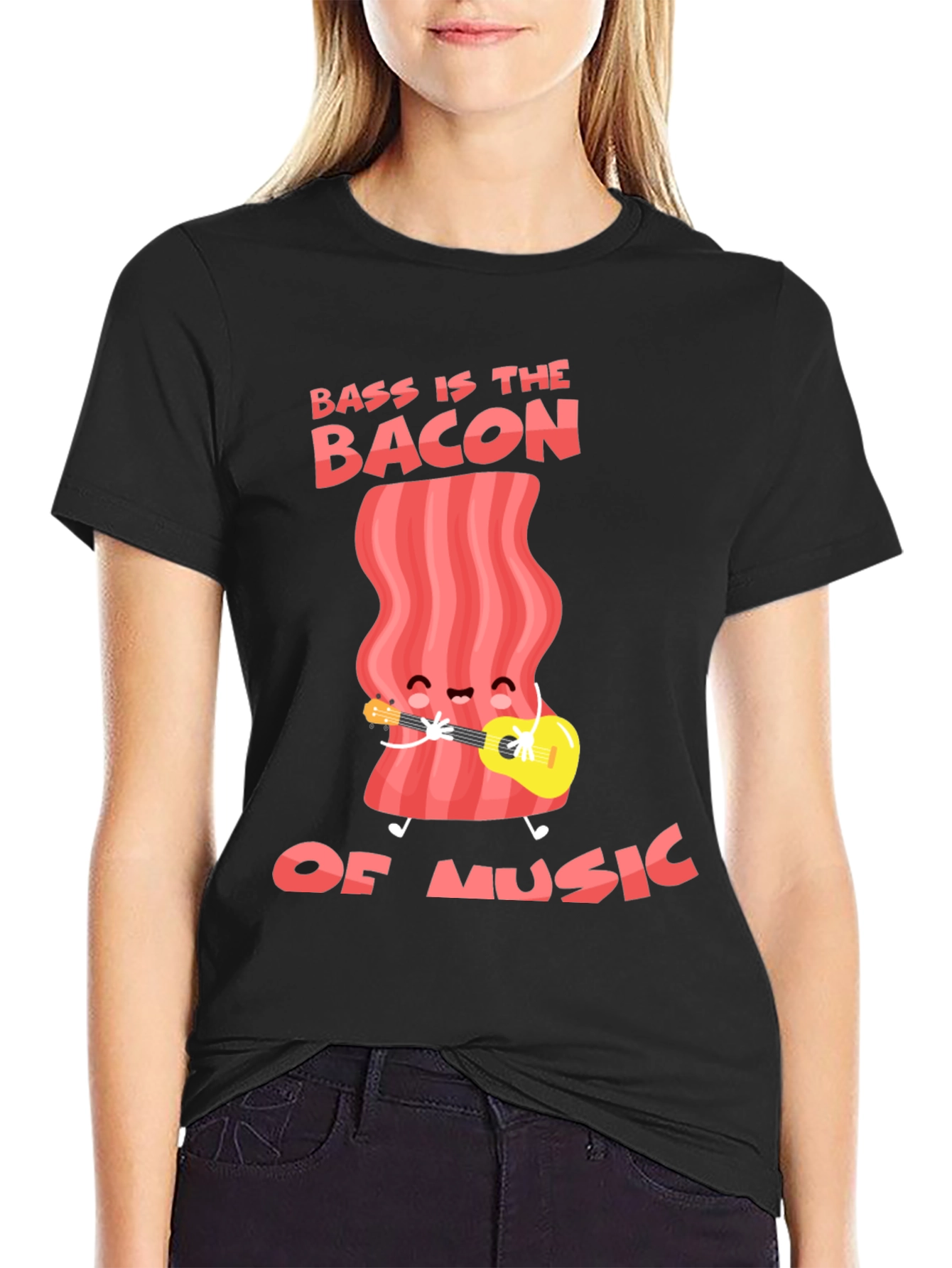 Bass is the Bacon of Music Funny Black T-Shirt
