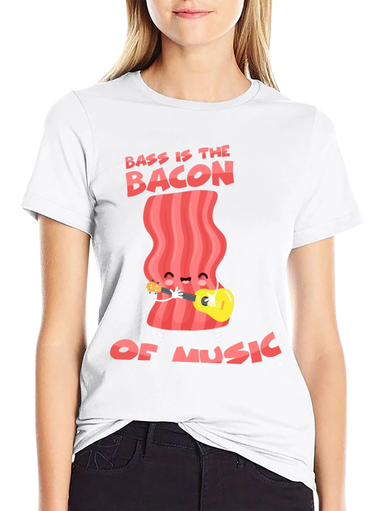 Bass is the Bacon of Music Funny Black T-Shirt