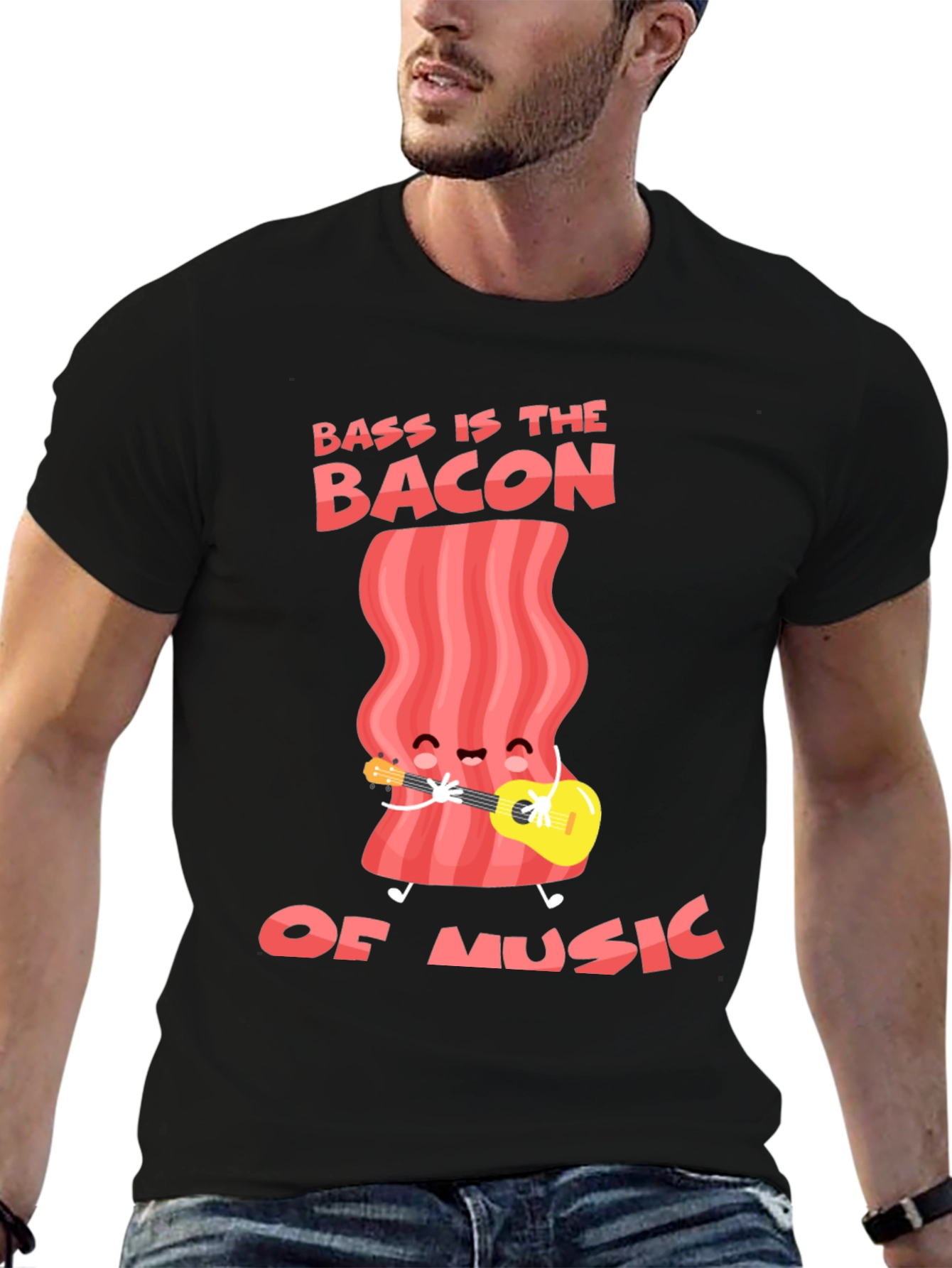 Bass is the Bacon of Music Funny Black T-Shirt