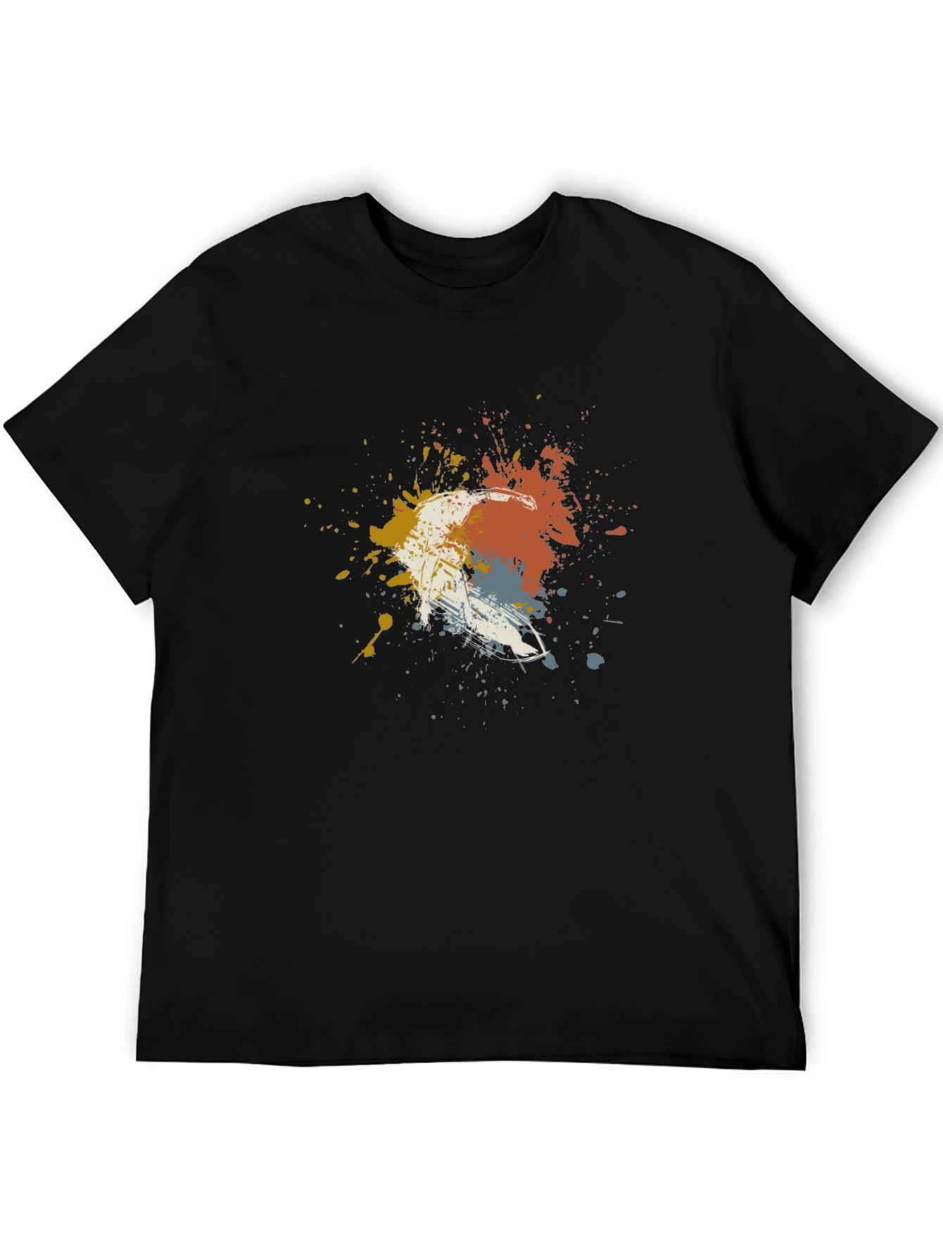 Abstract Paint Splatter Skier Graphic T-Shirt - Black