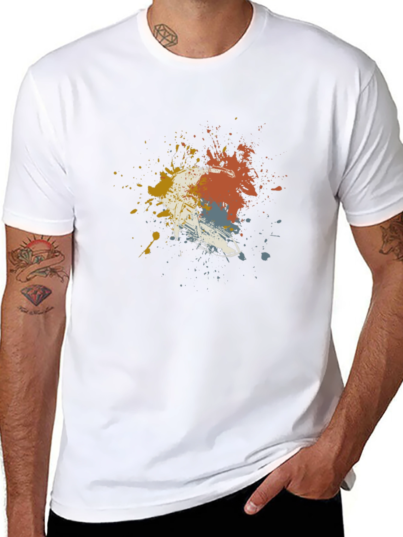 Abstract Paint Splatter Skier Graphic T-Shirt - Black