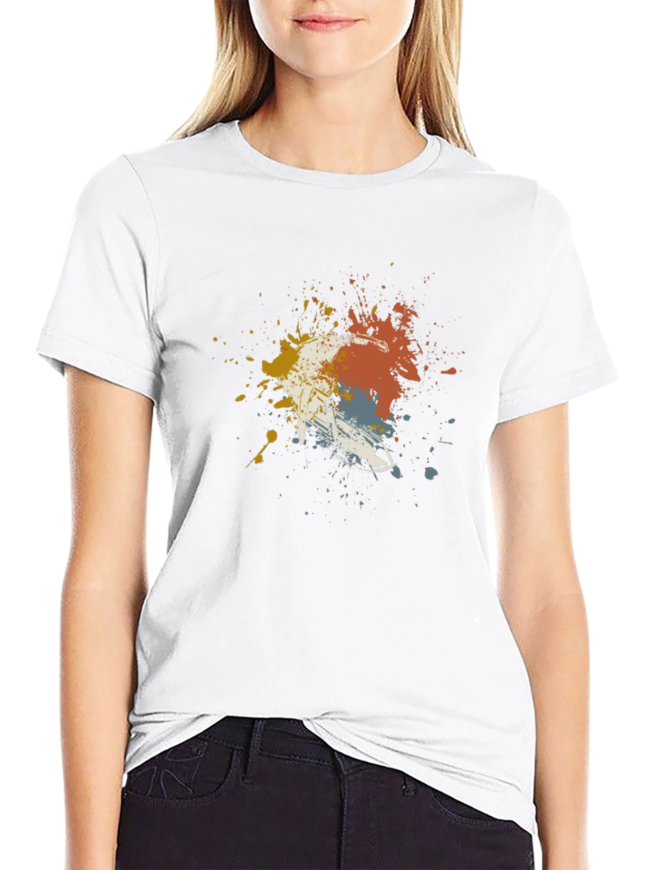 Abstract Paint Splatter Skier Graphic T-Shirt - Black