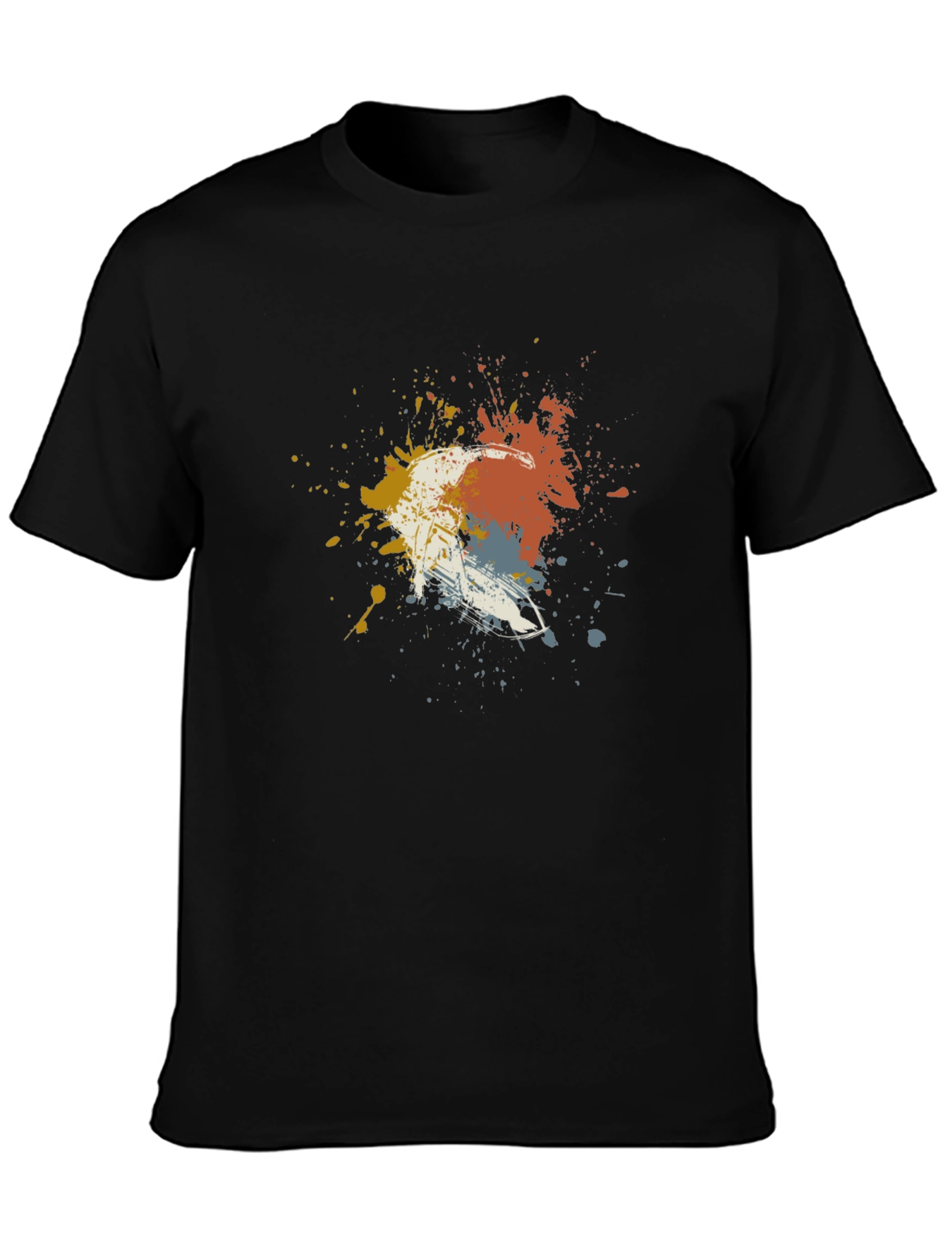 Abstract Paint Splatter Skier Graphic T-Shirt - Black