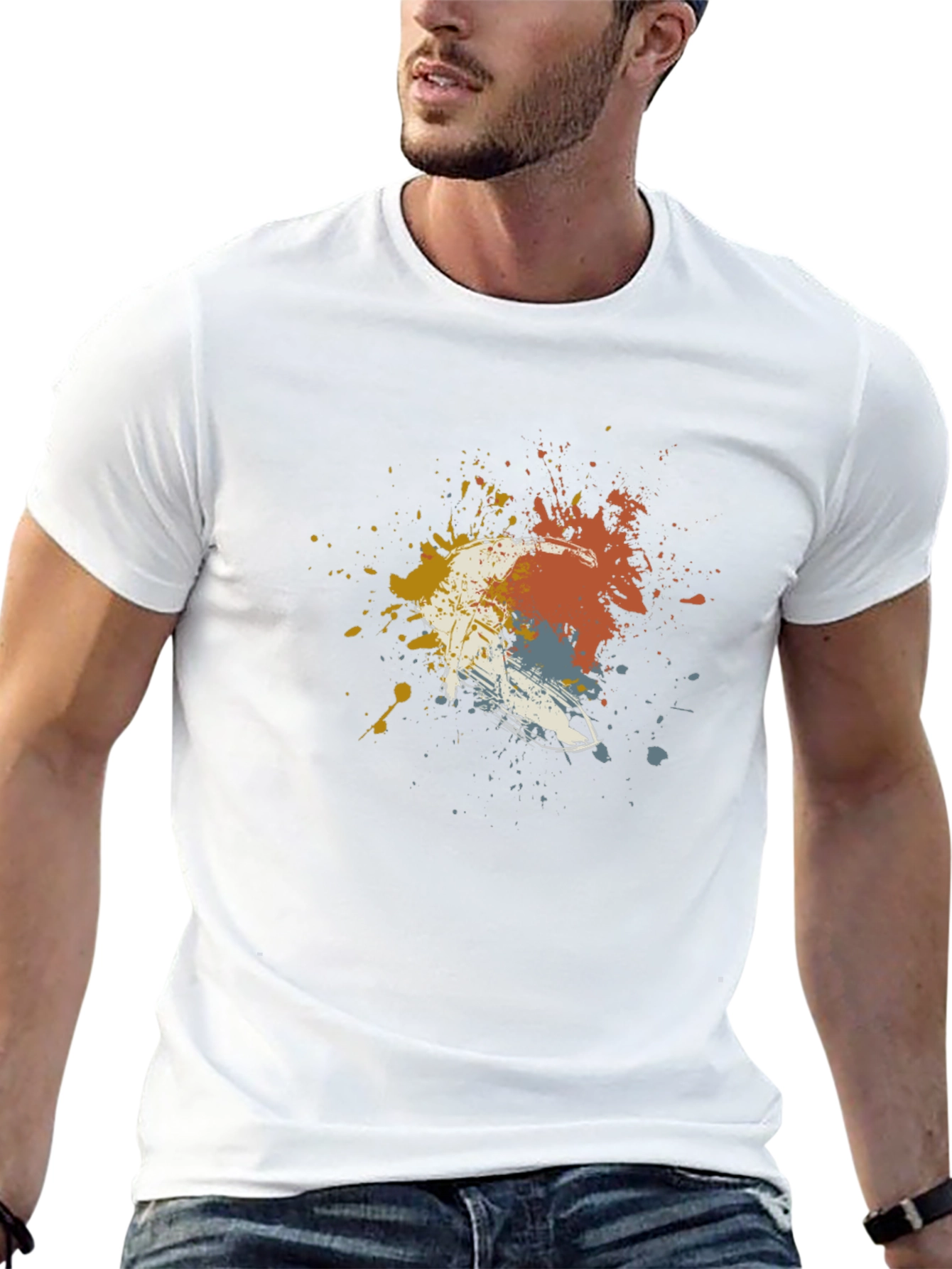 Abstract Paint Splatter Skier Graphic T-Shirt - Black