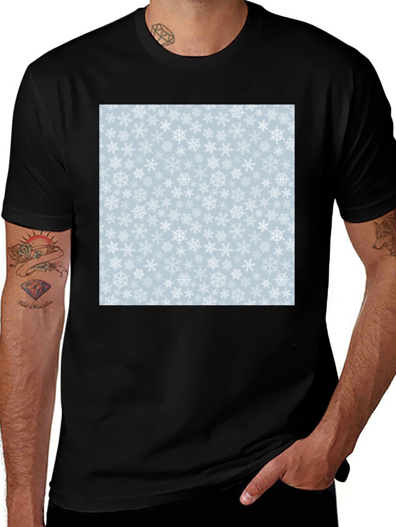 Snowflake Pattern Black T-Shirt