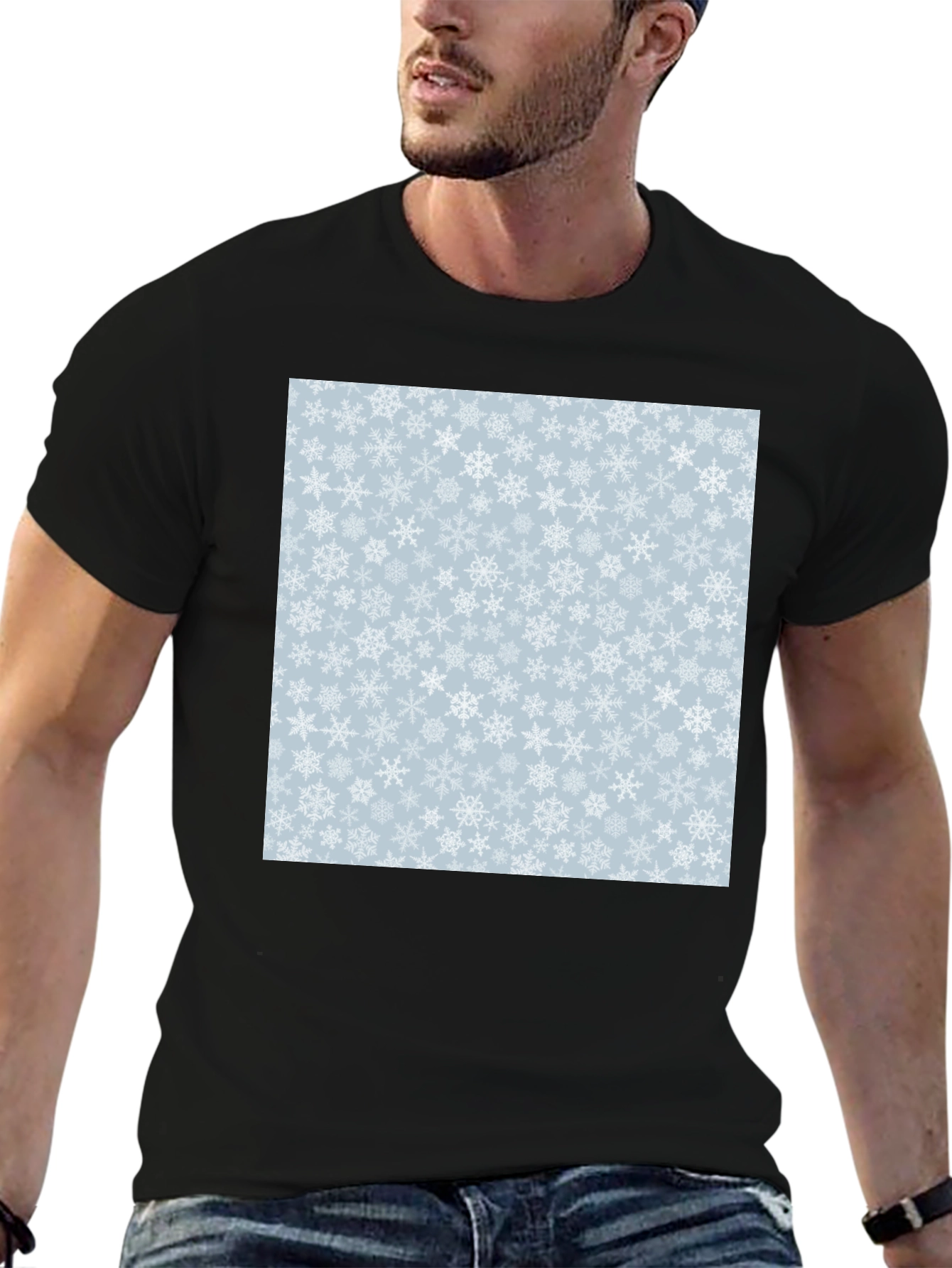 Snowflake Pattern Black T-Shirt