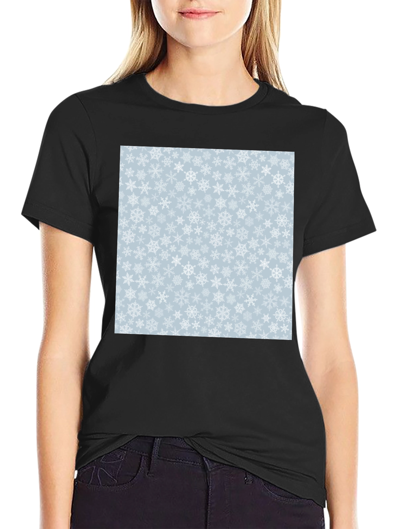 Snowflake Pattern Black T-Shirt