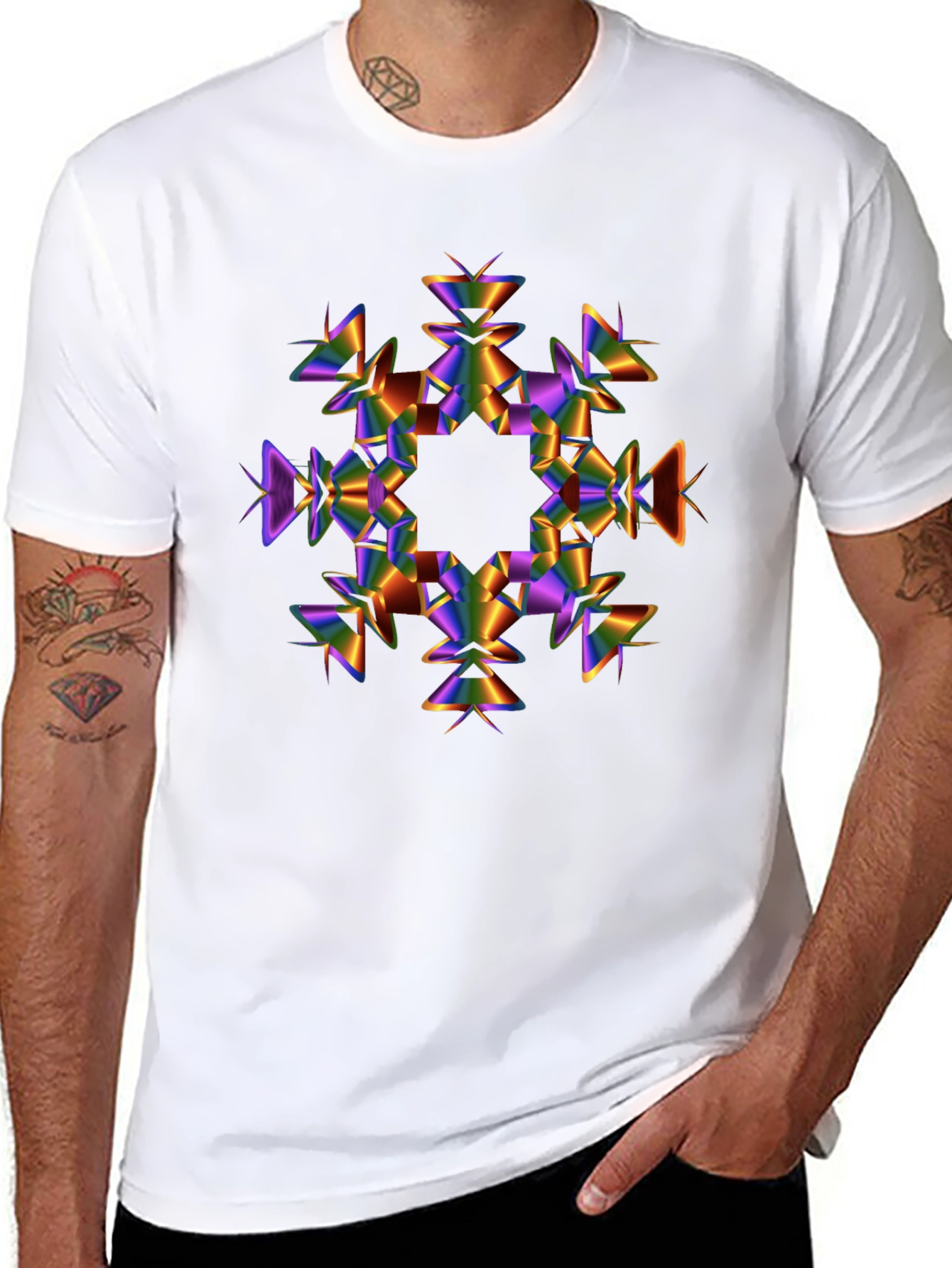 Abstract Prism Snowflake Black T-Shirt
