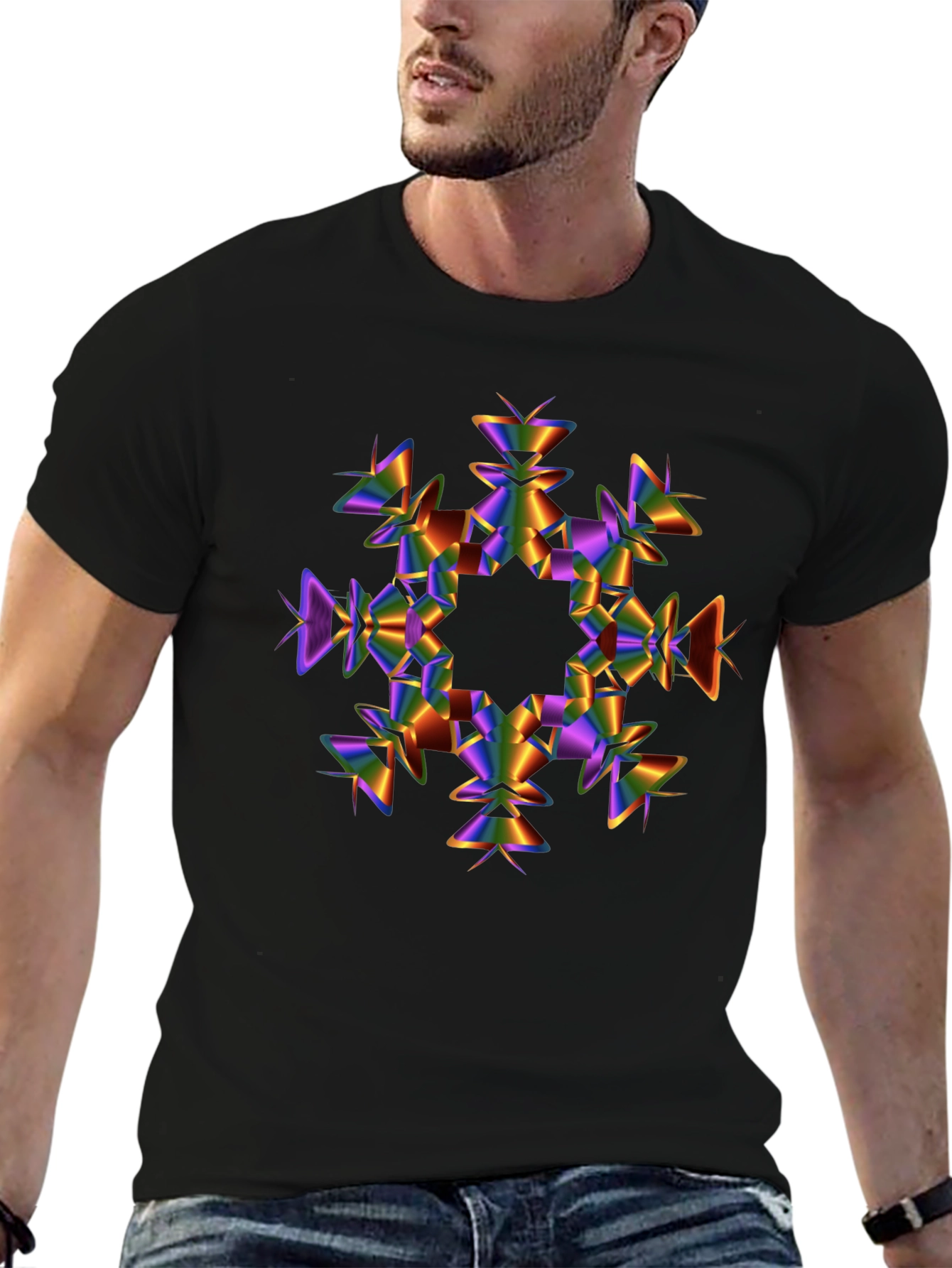 Abstract Prism Snowflake Black T-Shirt