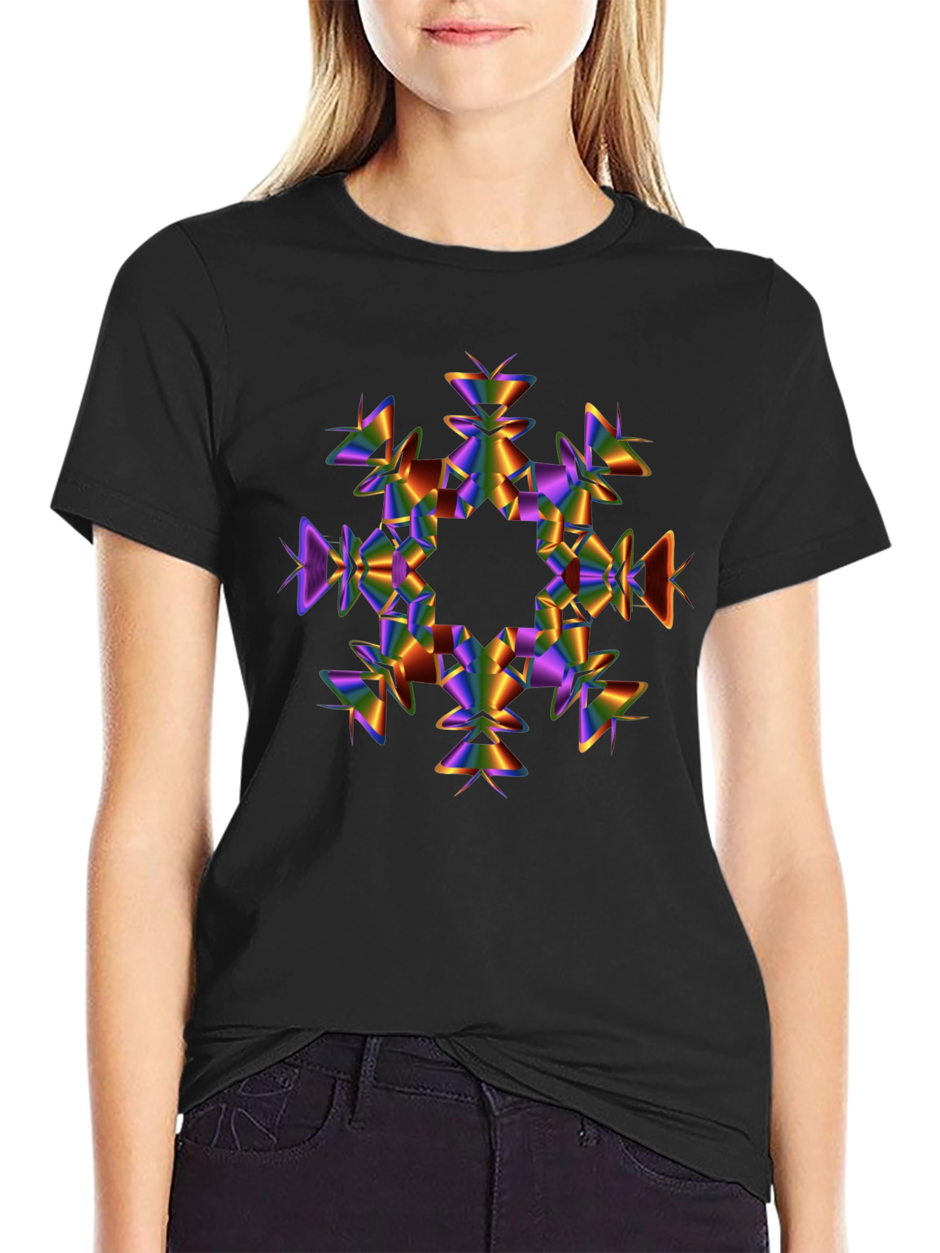 Abstract Prism Snowflake Black T-Shirt