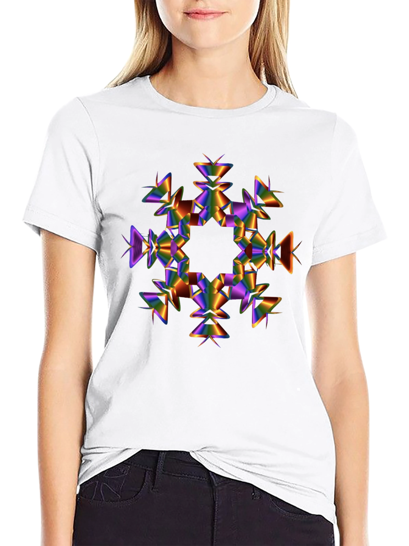 Abstract Prism Snowflake Black T-Shirt