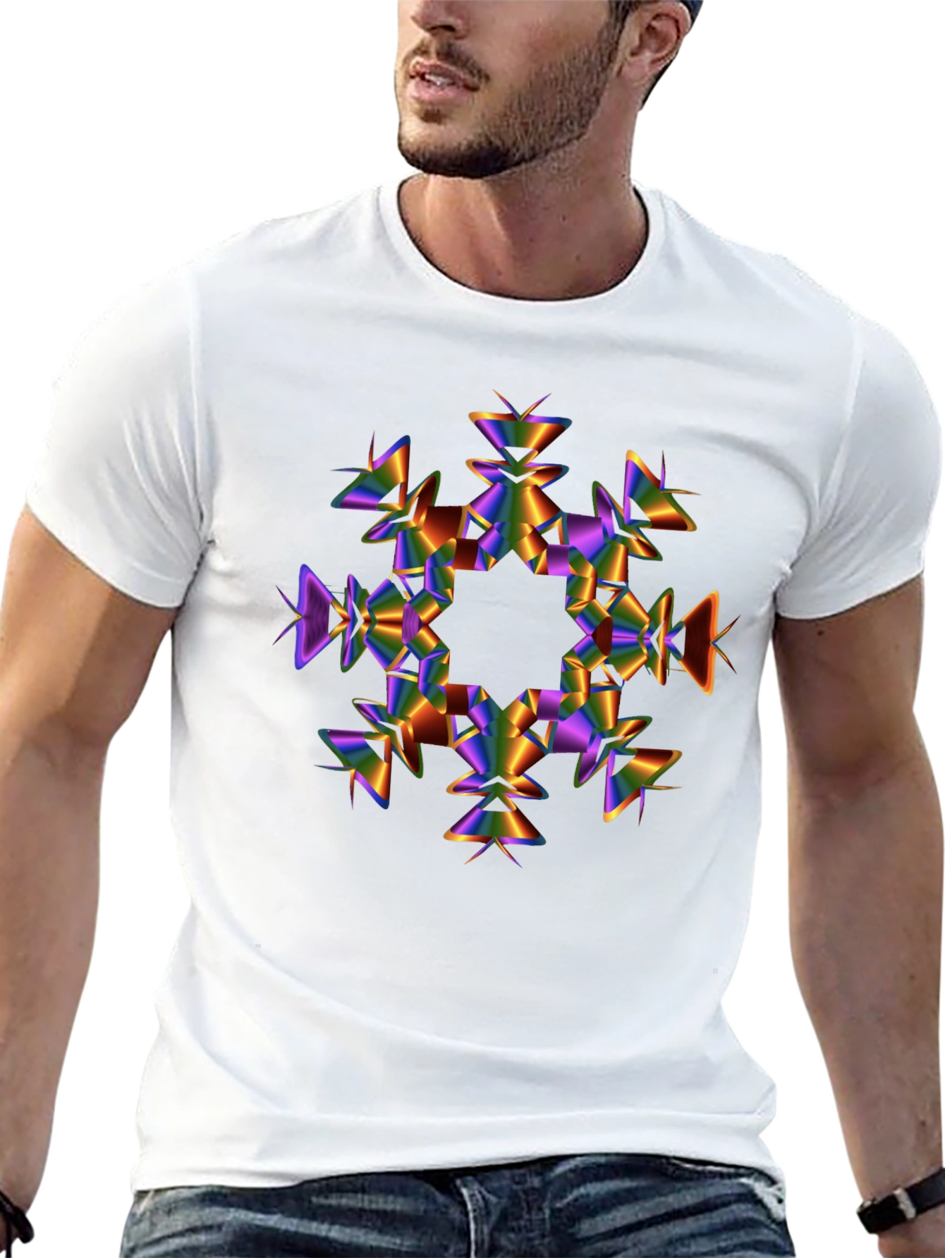 Abstract Prism Snowflake Black T-Shirt