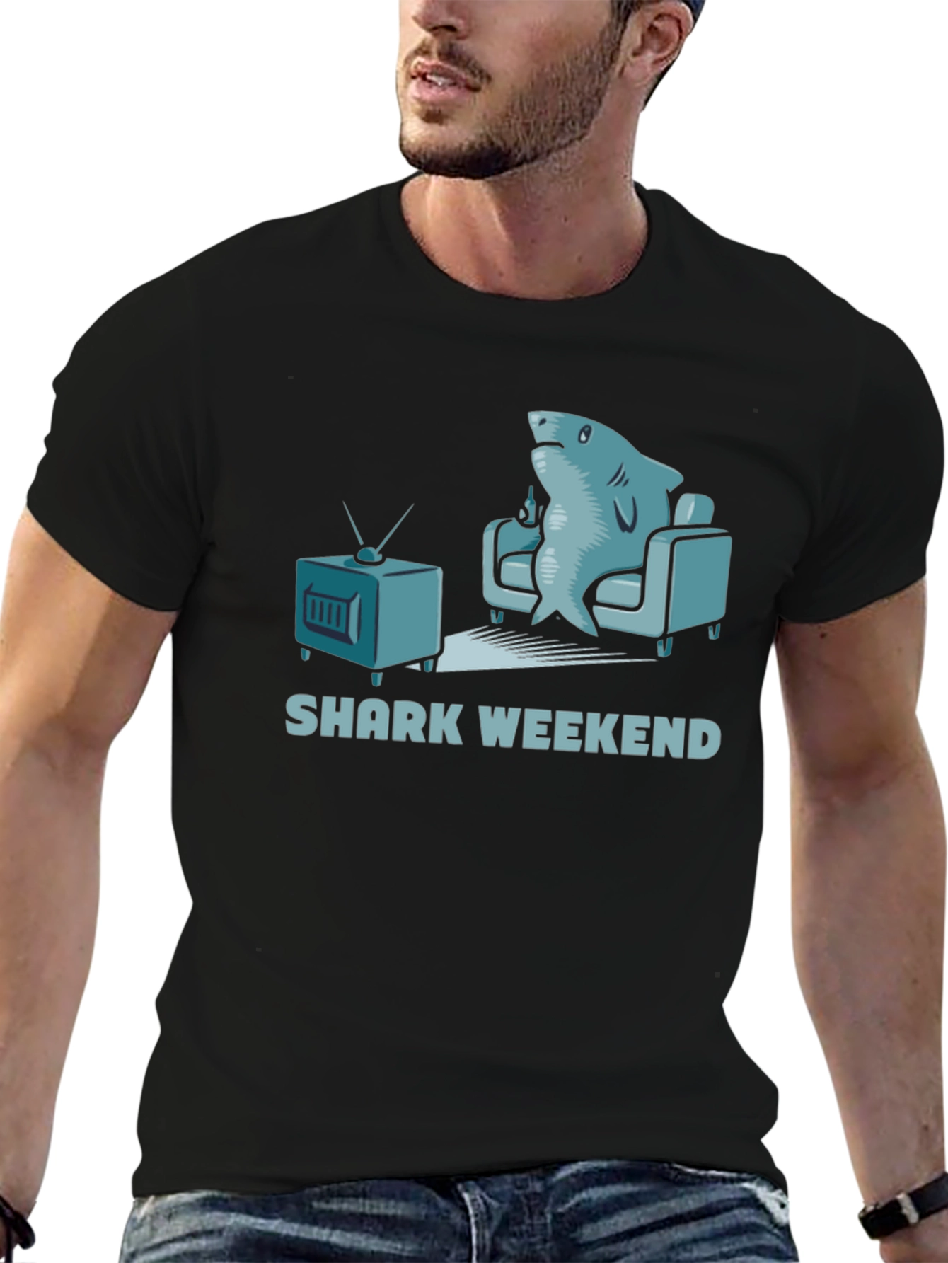 Shark Weekend T-Shirt - Relaxed Shark Watching TV