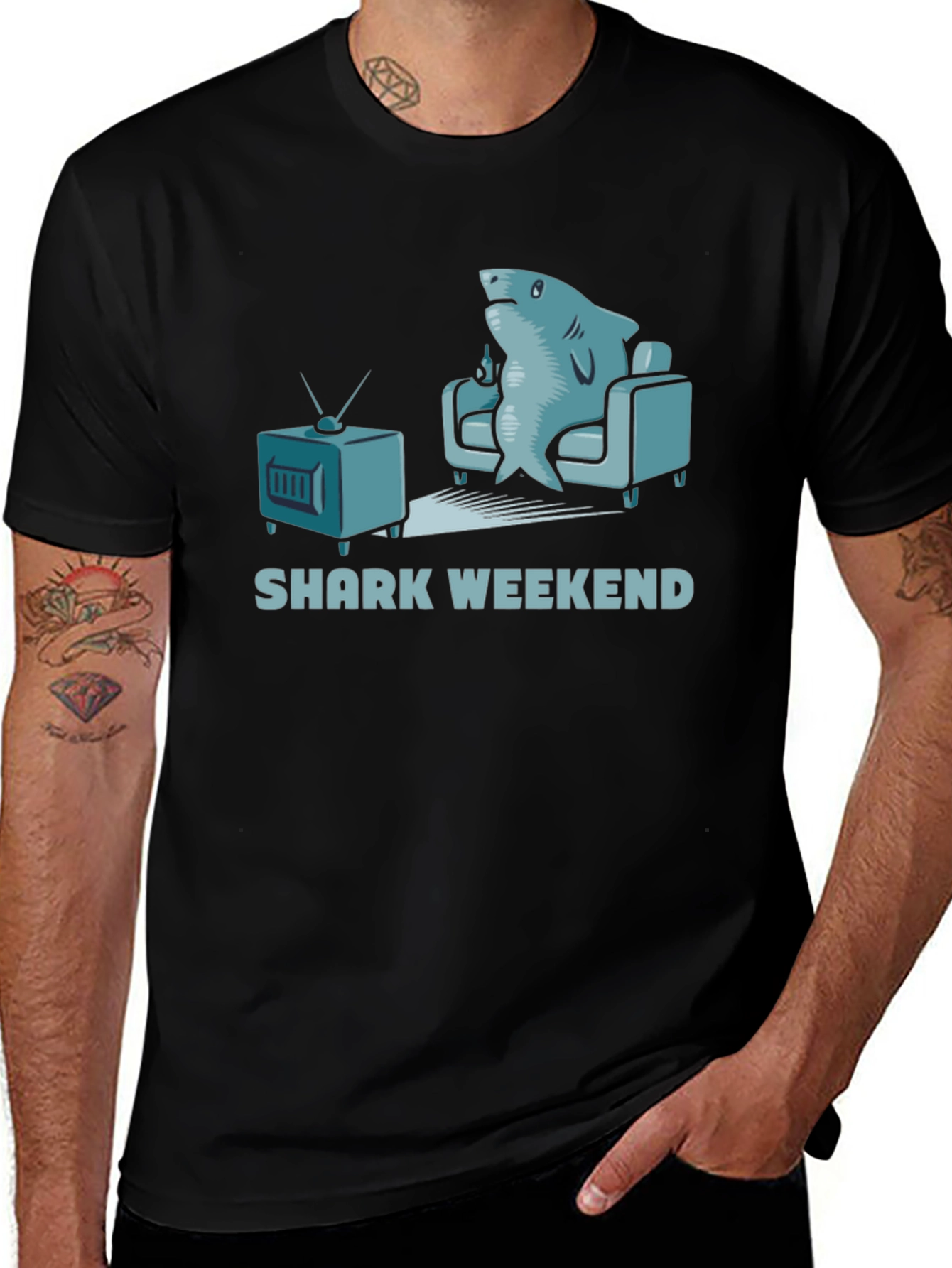 Shark Weekend T-Shirt - Relaxed Shark Watching TV