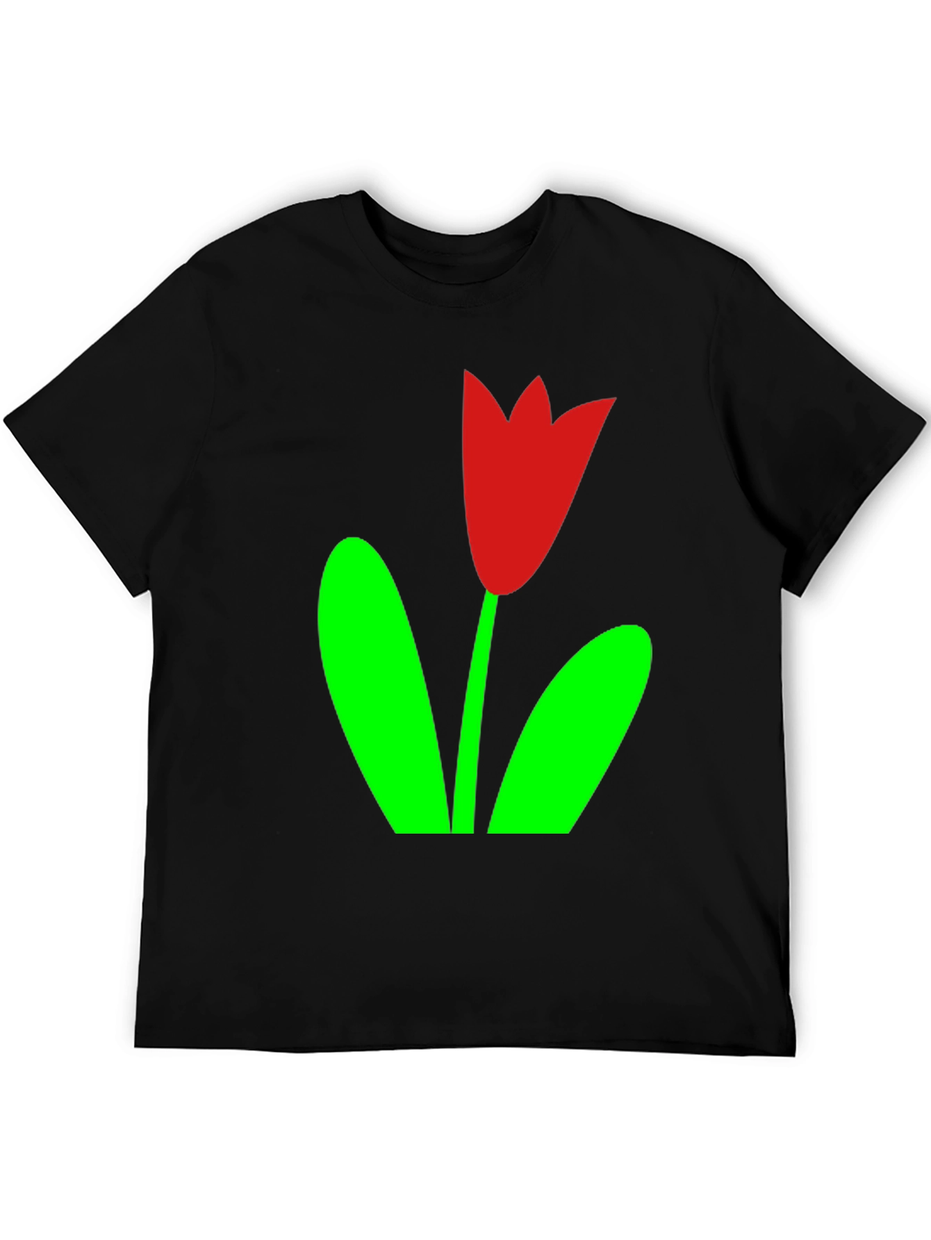 Black T-Shirt with Red Tulip Graphic